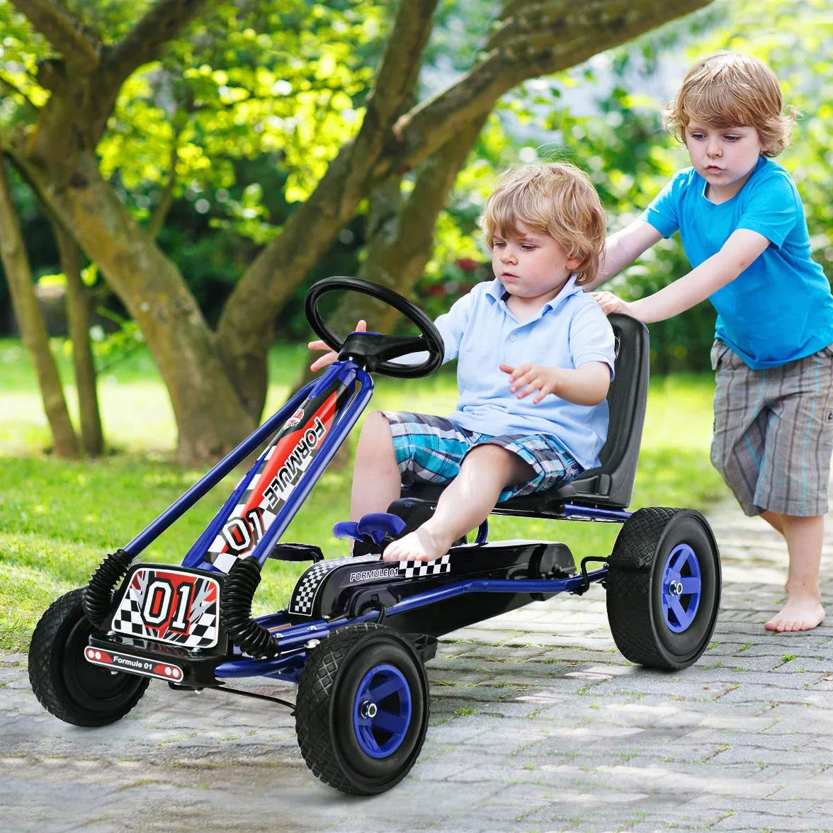 COSTWAY Gokart z hamulcem ręcznym i regulowanym siedziskiem, samochód na pedały z biegiem do przodu i do tyłu, Go Cart dla dzieci od 3 lat, pedały, pojazd pedałowy, pojazd dziecięcy 98 x 59 x 61 cm