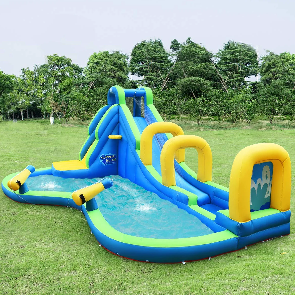 COSTWAY Bouncy Castle, zjeżdżalnia wodna, basen do zabawy, nadmuchiwany park wodny, basen do pływania 478 x 366 x 242 cm (zamek z dmuchawą)