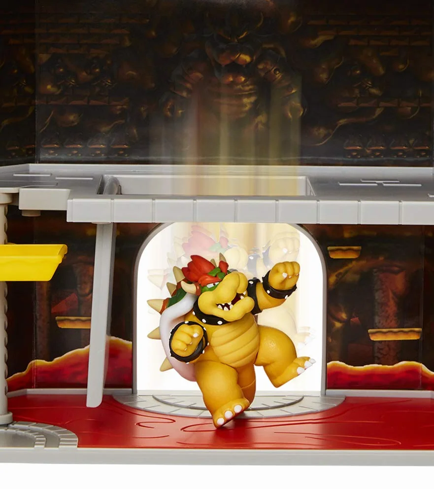Nintendo Mario Bros Bowsers Deluxe Castle, Zestaw Zabawkowy z Dźwiękami Figurek i Wieloma Interaktywnymi Elementami