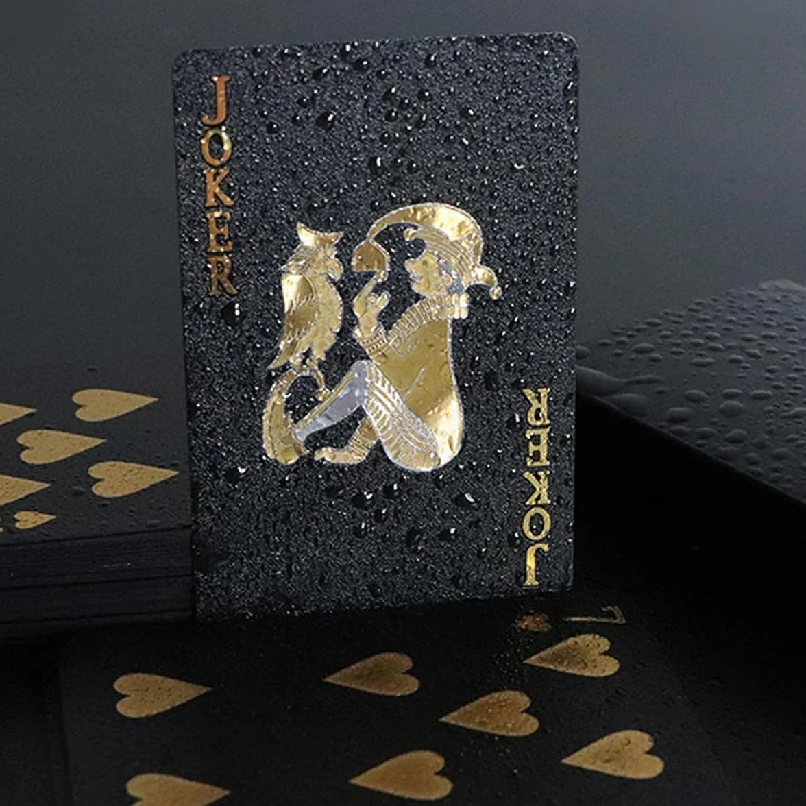 Shirene Black Foil Poker, 2 szt. fajnych czarnych kart do gry, wodoodporne, plastikowe, nowość, karty do pokera, zestaw 54 wykwintnych czarnych kart do gry w pokera z folią, do interakcji rodzinnych