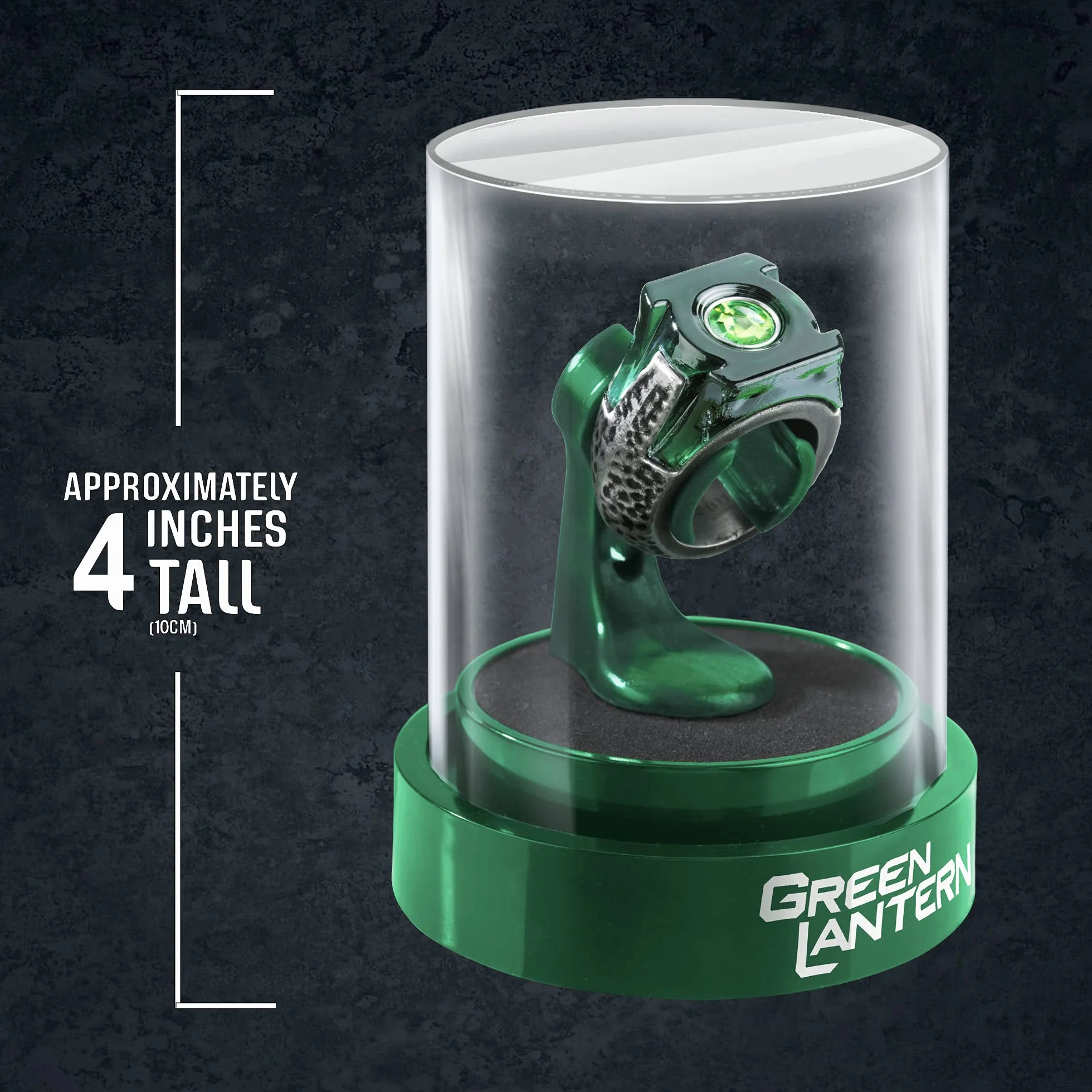 The Noble Collection Pierścień i wyświetlacz DC Green Lantern - Obsada Metalowy Pierścień z 4 cali (10cm) Etui na wyświetlacz - Oficjalnie licencjonowany zestaw filmowy Rekwizyty filmowe Prezenty