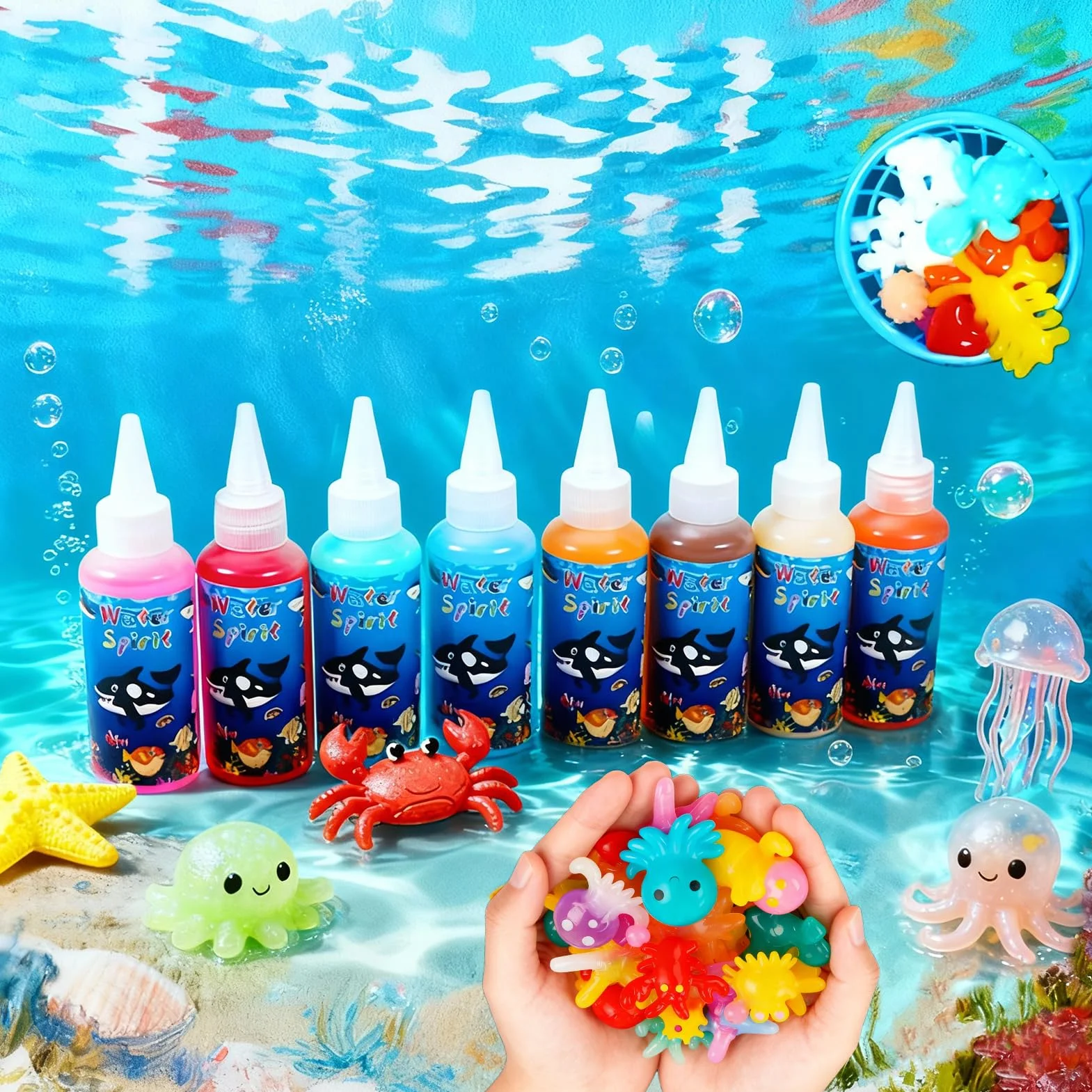 TEBOKHAD Magic Water Elf Toy Kit, 71 sztuk Aqua Gelz DIY zabawka dla dzieci, z 24 kolorowymi żelami, 24 foremkami, kreatywna zabawka i prezent dla dzieci od 3 lat, chłopców i dziewcząt