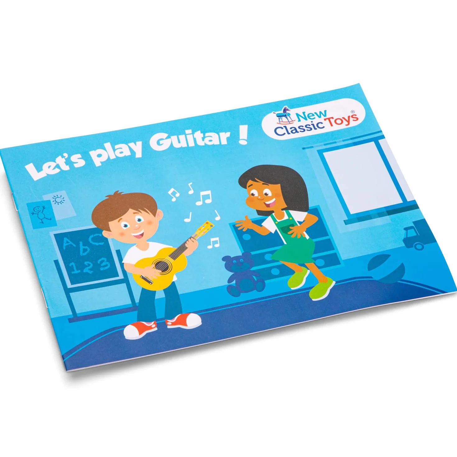 New Classic Toys - 10348 - instrument muzyczny - zabawka gitara drewniana - różowa z kwiatami