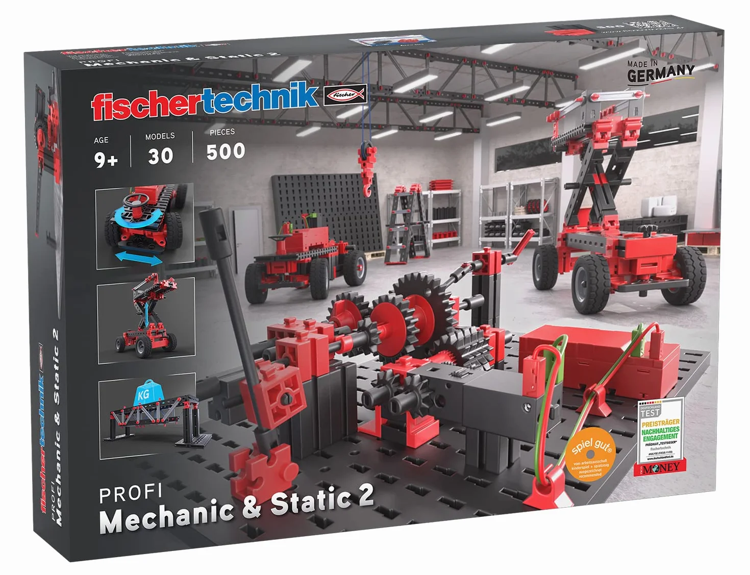 fischertechnik 536622 Advanced Mechanic & Static 2 – zestaw do montażu dla dzieci od 9 lat, skrzynka eksperymentalna z 30 modelami, w zestawie silnik, wspiera zrozumienie techniczne