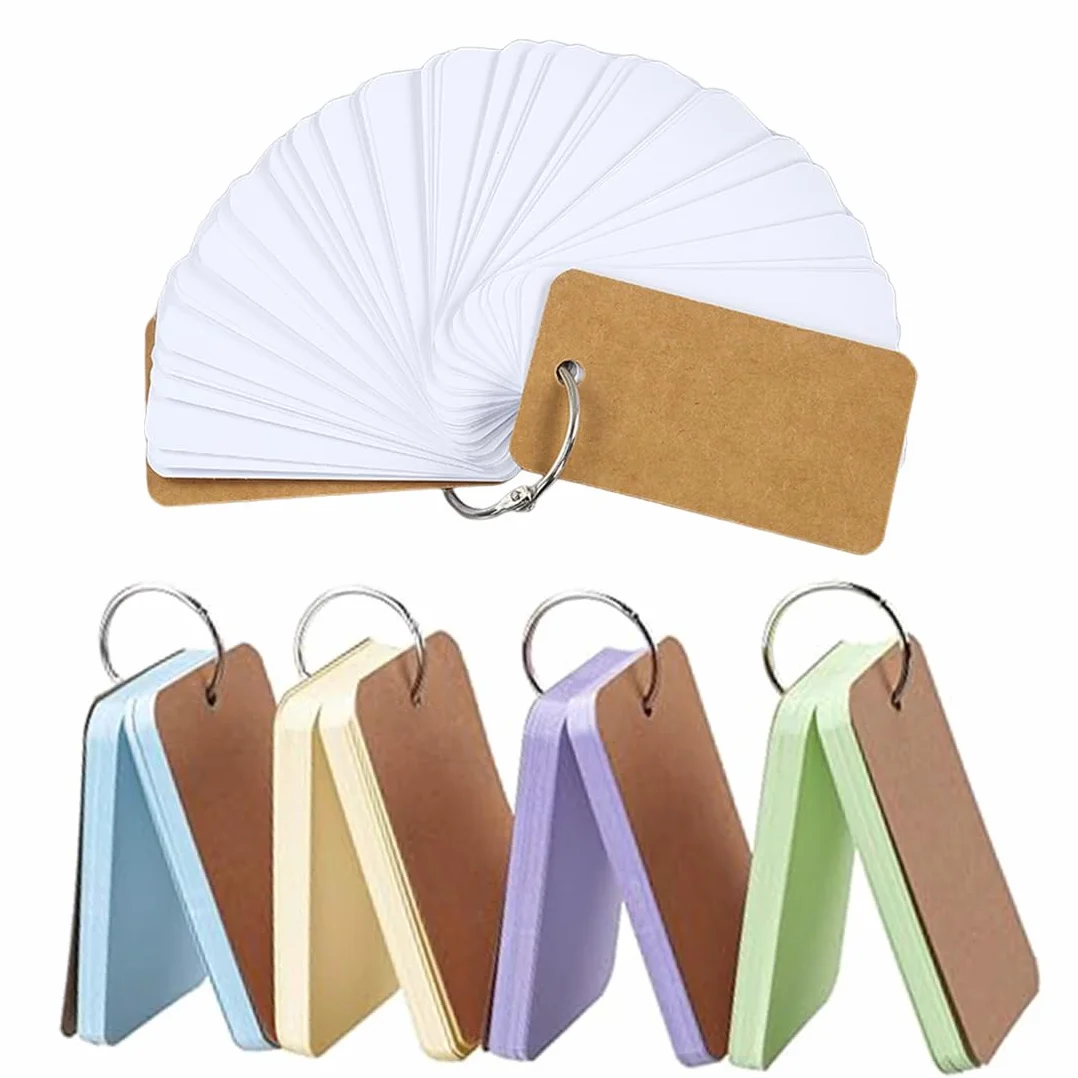 250 sztuk fiszek z papieru pakowego z pierścieniem w praktycznym pudełku do nauki słownictwa angielskiego i notatki 5 kolorów 7 x 4 cm