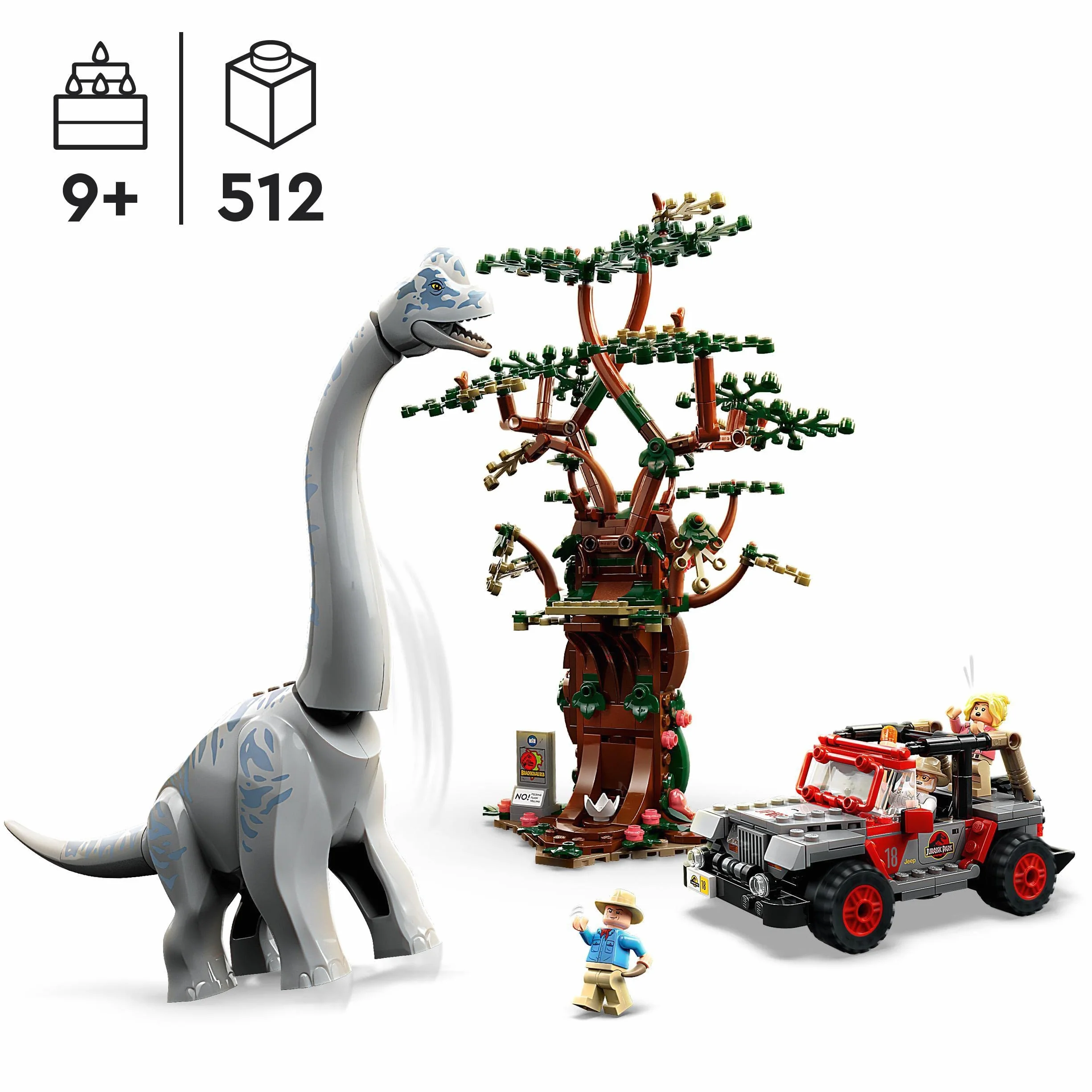 LEGO 76960 Jurassic World Odkrycie brachiozaura, zestaw z dużą figurką dinozaura, drzewem i Jeepem do zbudowania, prezent dla chłopców i dziewczynek, zabawka z okazji 30. rocznicy „Parku Jurajskiego”