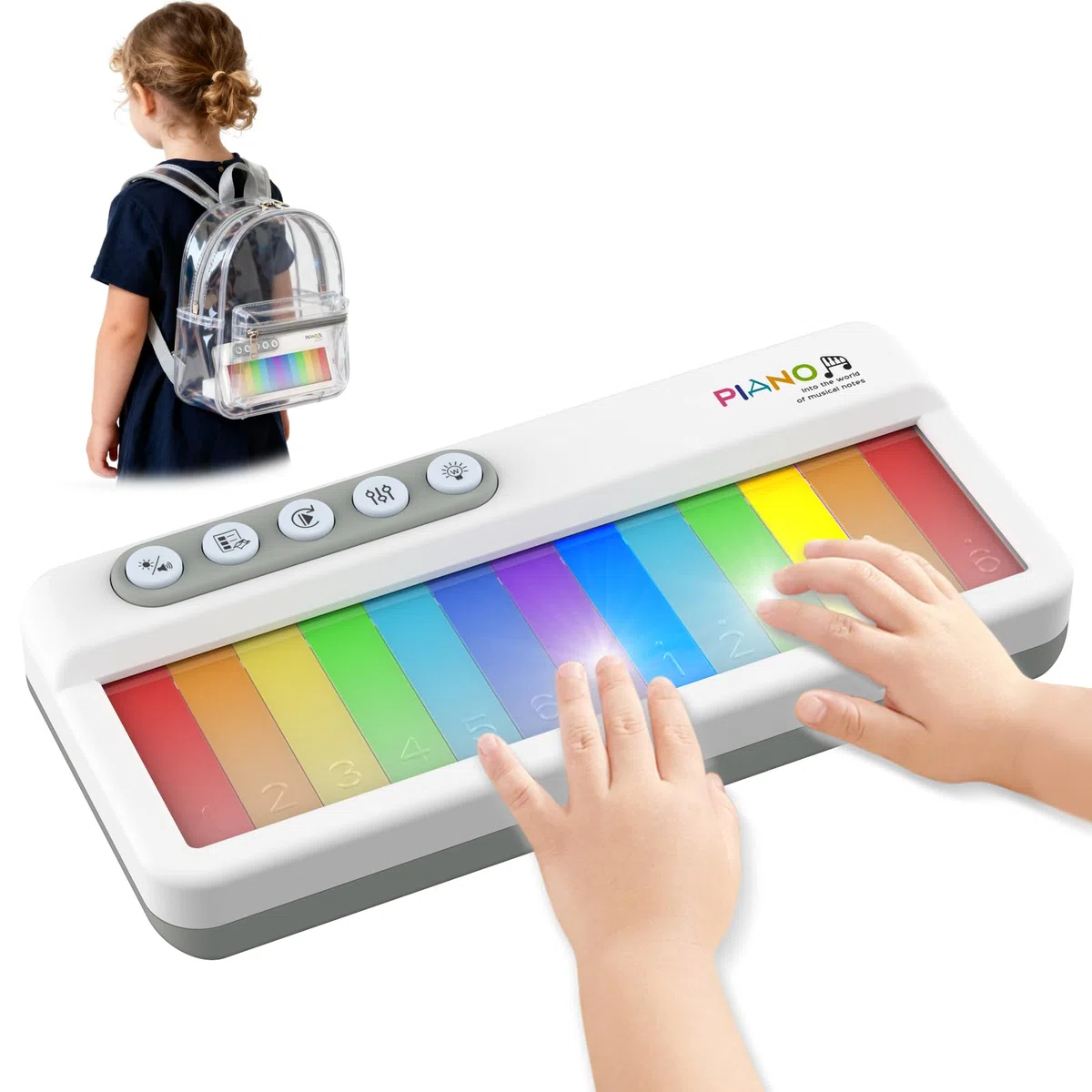 Pup Go Rainbow Early Learning elektroniczna klawiatura fortepianowa dla dzieci w wieku 2+, prezenty świąteczne dla małych dzieci, klawisze do ekranu dotykowego z wielokolorowym podświetleniem, 5