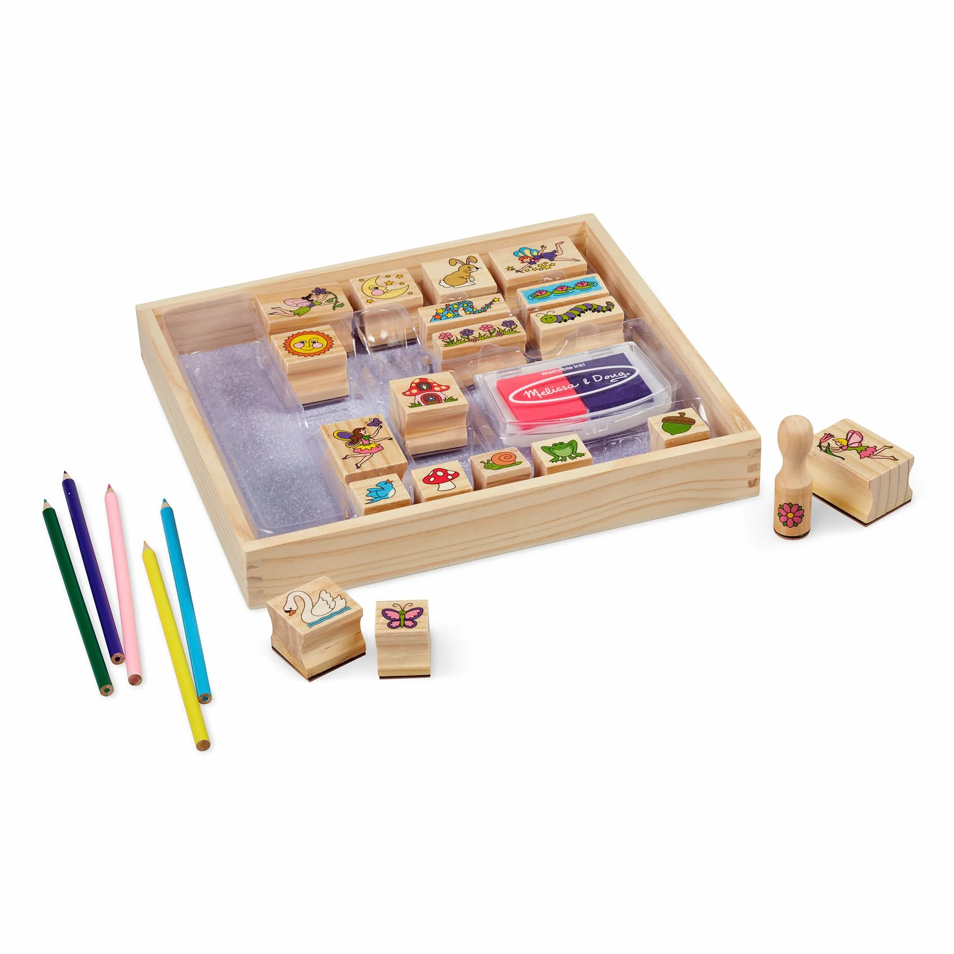 Melissa & Doug – pieczątki z serii Stamp-a-Scene: ogród wróżek | rzemiosło i sztuka | zestaw pieczątek i szablonów | 4+ | prezent dla chłopca lub dziewczynki