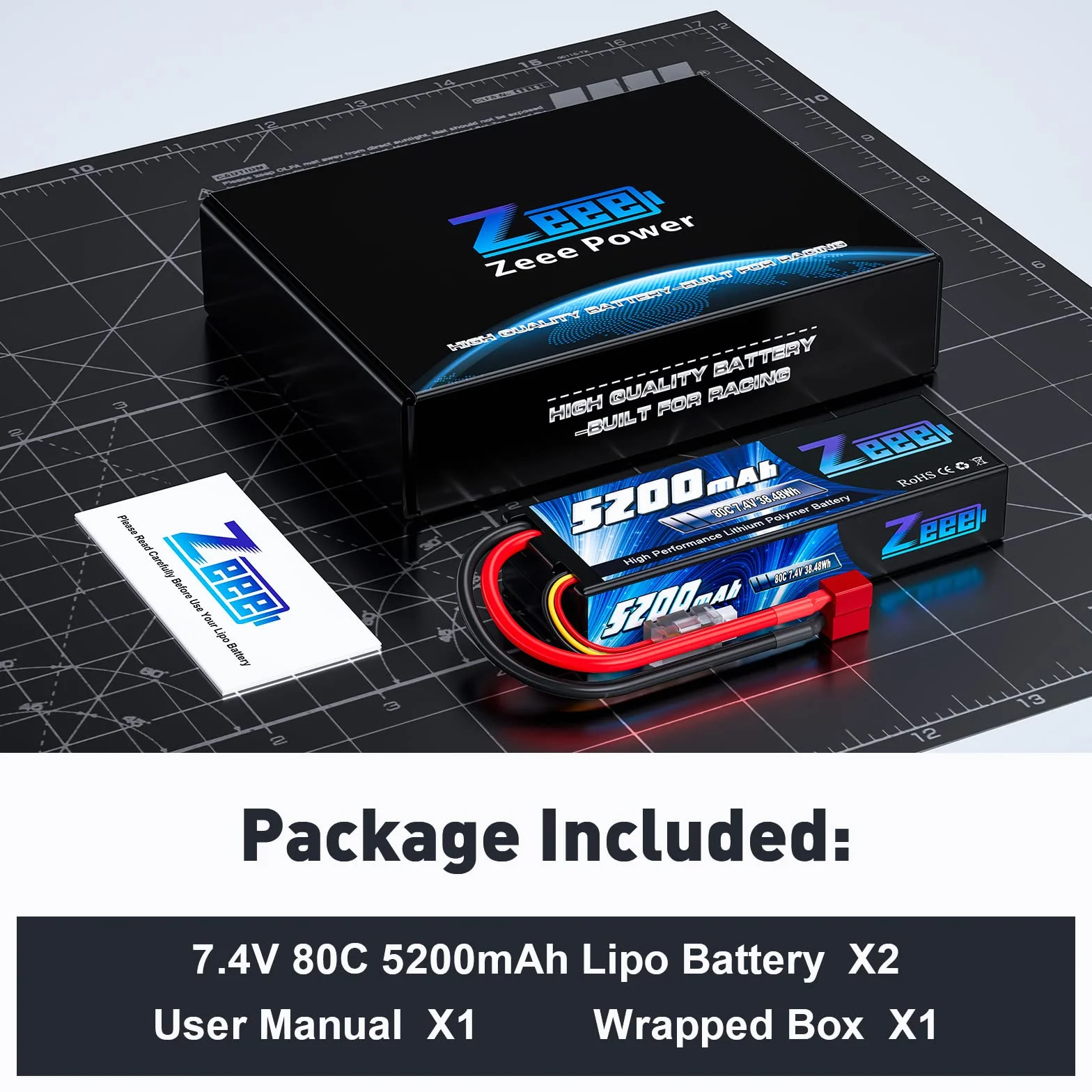 Zeee 2s lipo Bateria 5200mAh 7,4V 80C RC Bateria, z wtyczką Deans T, do RC Evader BX Auto Car Truck LKW Truggy RC Hobby (2 sztuki)