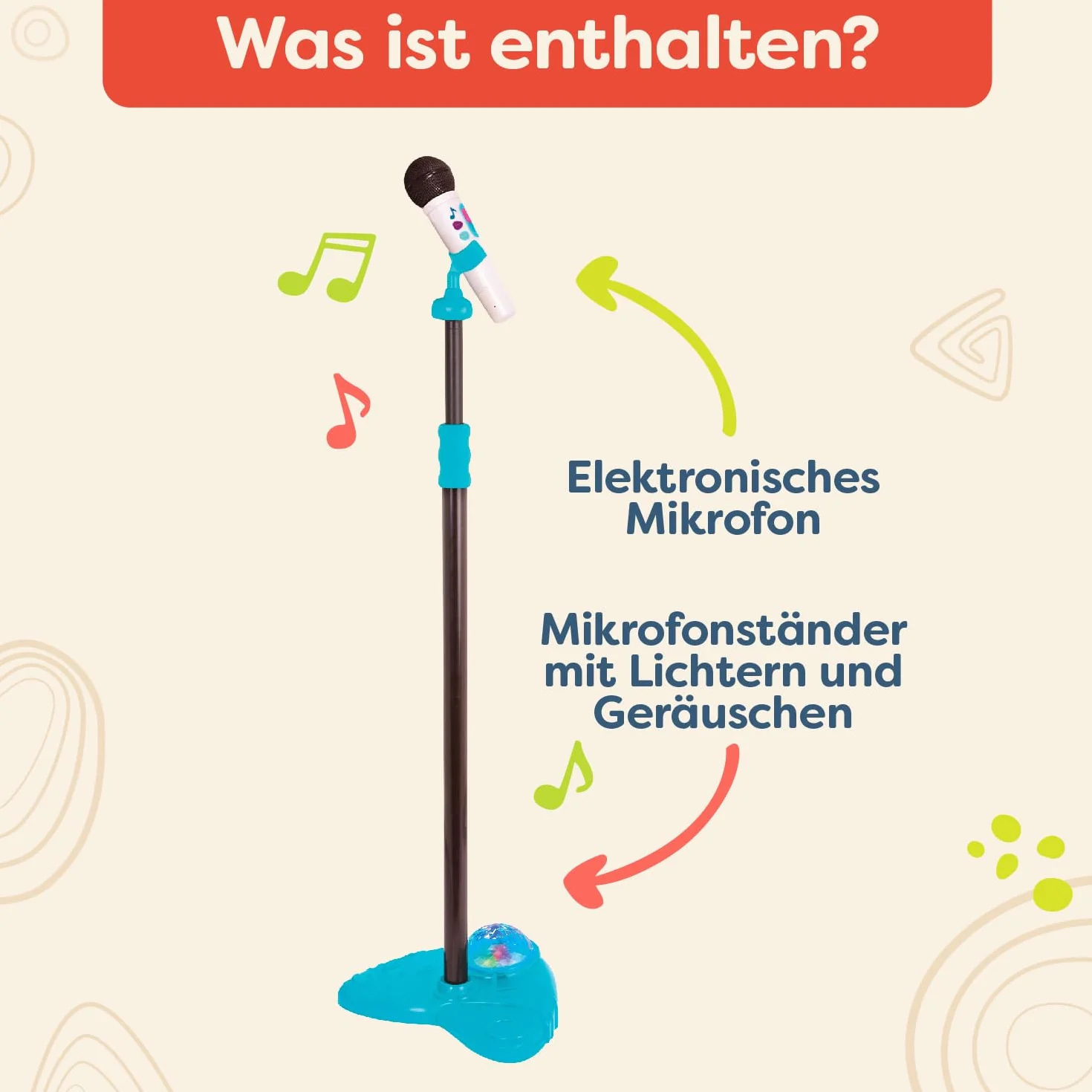 B. toys Mikrofon zabawkowy Mic it Shine z podstawką podświetlaną – wysuwany mikrofon z funkcją Bluetooth i podstawą oświetleniową dla dzieci od 3 lat (biały)
