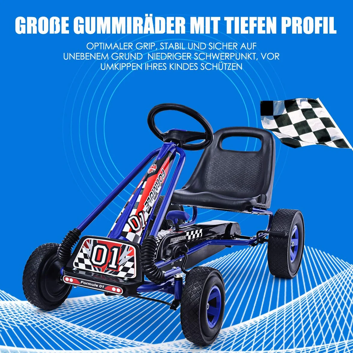 COSTWAY Gokart z hamulcem ręcznym i regulowanym siedziskiem, samochód na pedały z biegiem do przodu i do tyłu, Go Cart dla dzieci od 3 lat, pedały, pojazd pedałowy, pojazd dziecięcy 98 x 59 x 61 cm