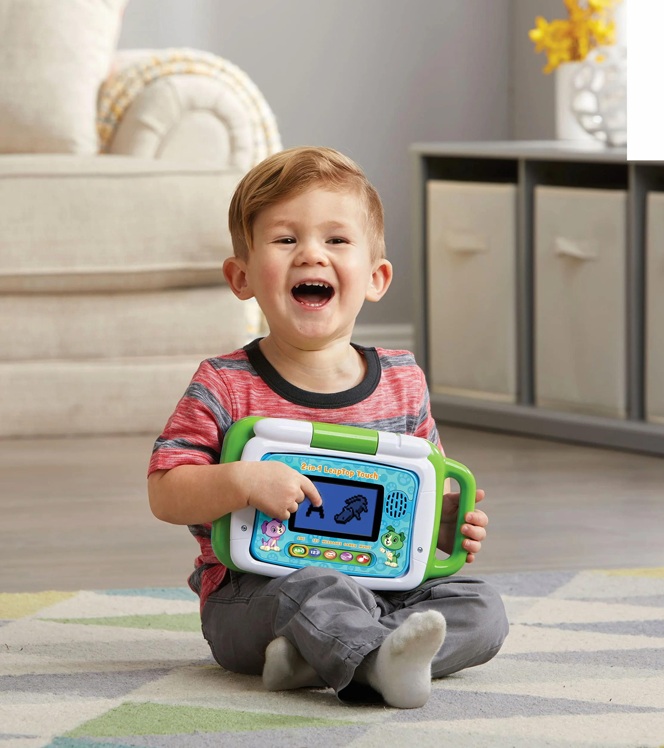 VTech LeapFrog LeapTop Touch Laptop 2 w 1, zielony, tablet edukacyjny dla dzieci z 10 trybami zabawy, z literami, cyframi, słownictwem i zwierzętami, zabawkowy laptop dla dzieci w wieku od 2 lat