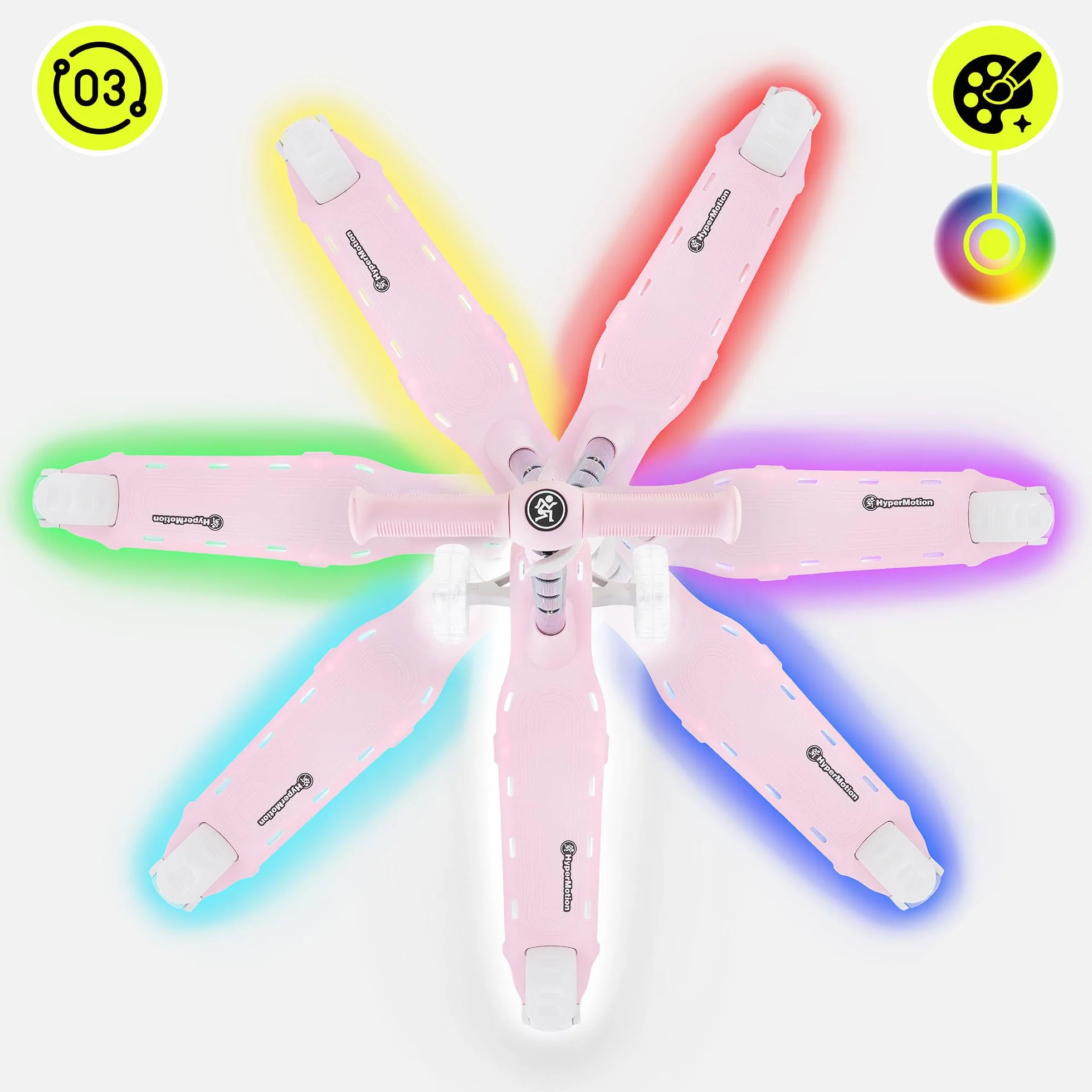 HyperMotion BECKY Hulajnoga Trójkołowa 3–8 lat z LED RGB Podświetleniem Regulowana Kierownica