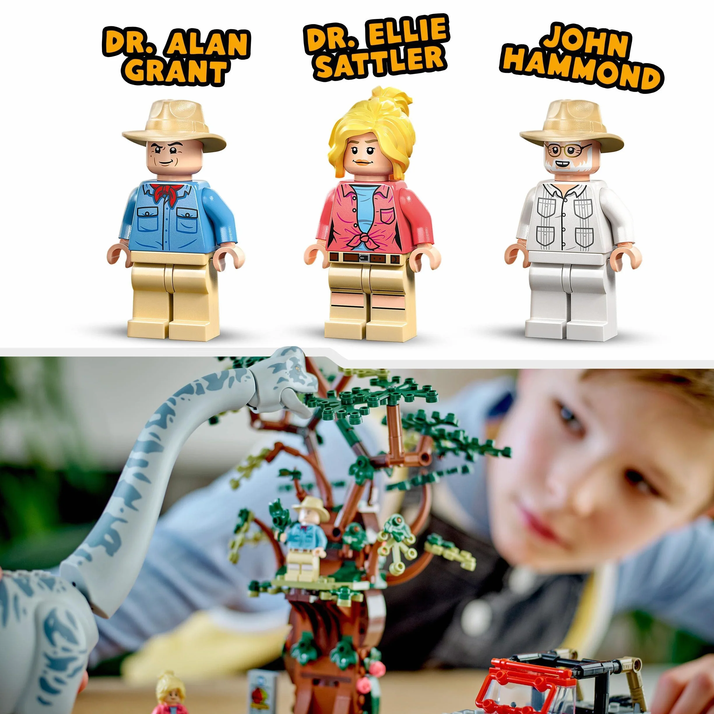 LEGO 76960 Jurassic World Odkrycie brachiozaura, zestaw z dużą figurką dinozaura, drzewem i Jeepem do zbudowania, prezent dla chłopców i dziewczynek, zabawka z okazji 30. rocznicy „Parku Jurajskiego”