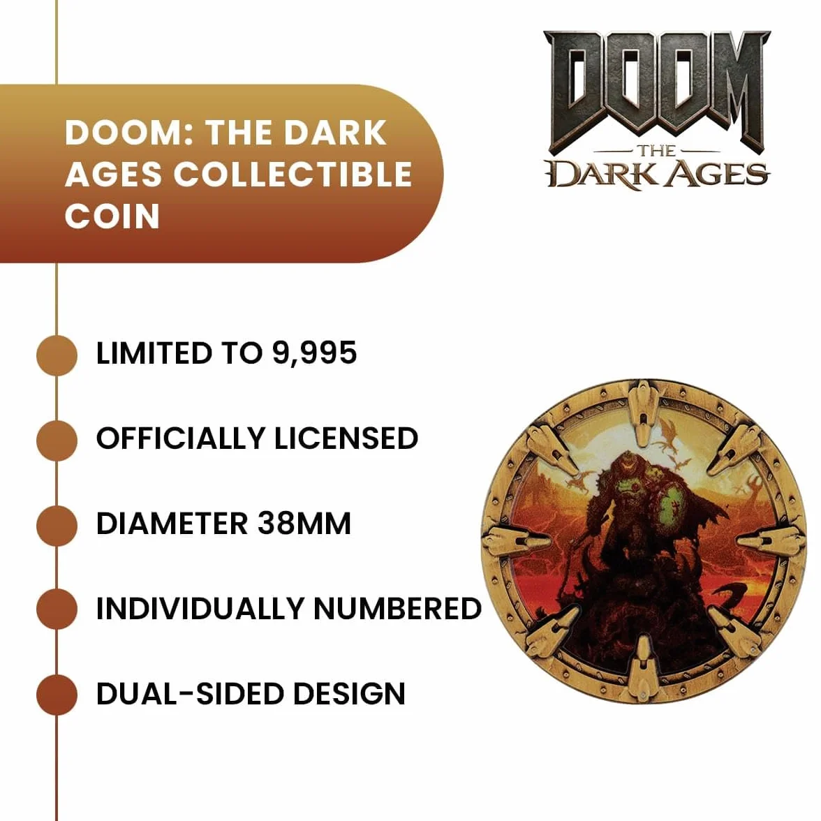 FaNaTtik DOOM: The Dark Ages Slayer moneta kolekcjonerska – edycja limitowana, oficjalnie licencjonowana, prezent premium dla graczy dla kolekcjonerów i fanów