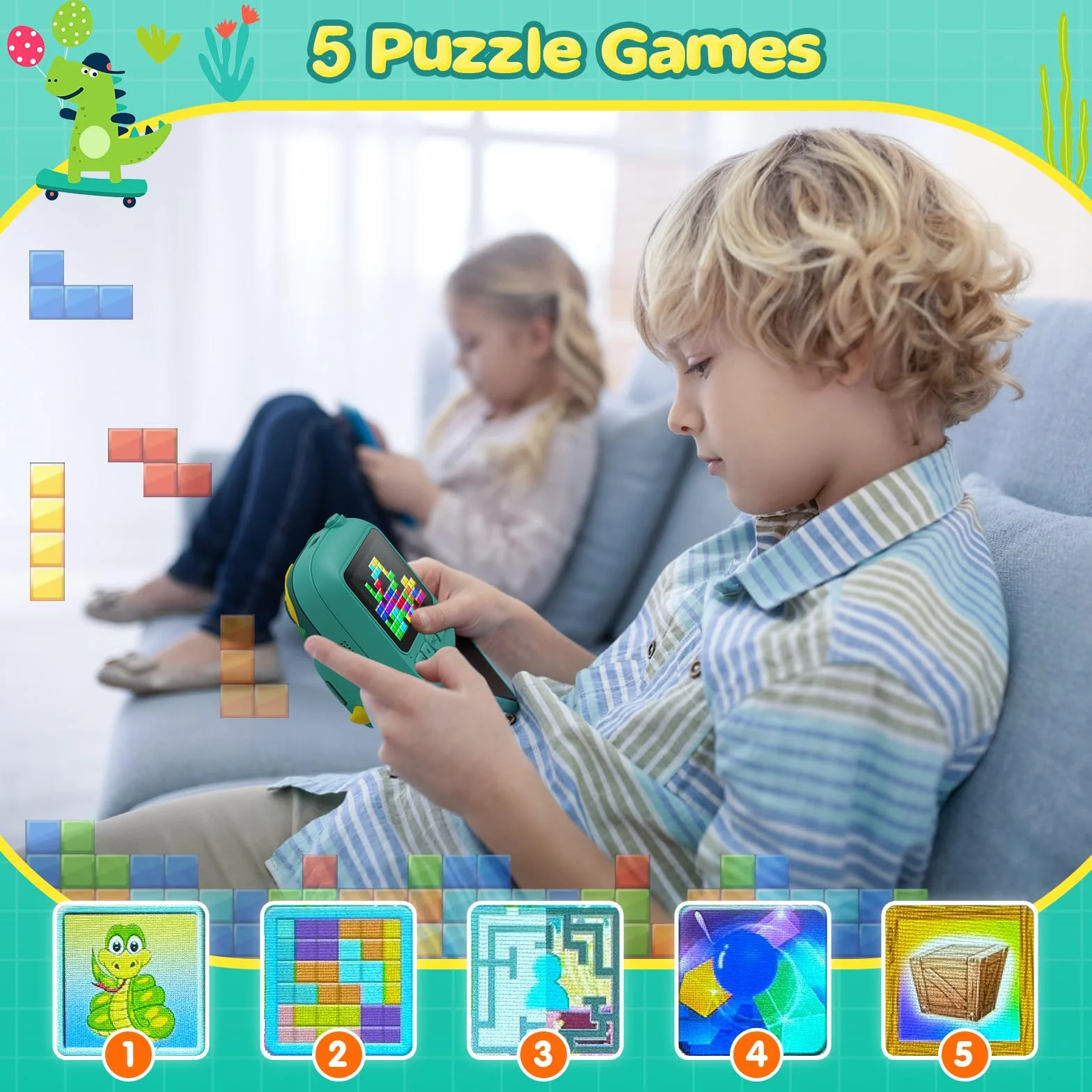 Aparat natychmiastowy z aparatem dziecięcym, aparat cyfrowy CAMCLID 2,4 cala Aparat natychmiastowy z dinozaurem dla dzieci z kartą 32G, prezenty dla chłopców i dziewcząt w wieku 3–12 lat (zielony)