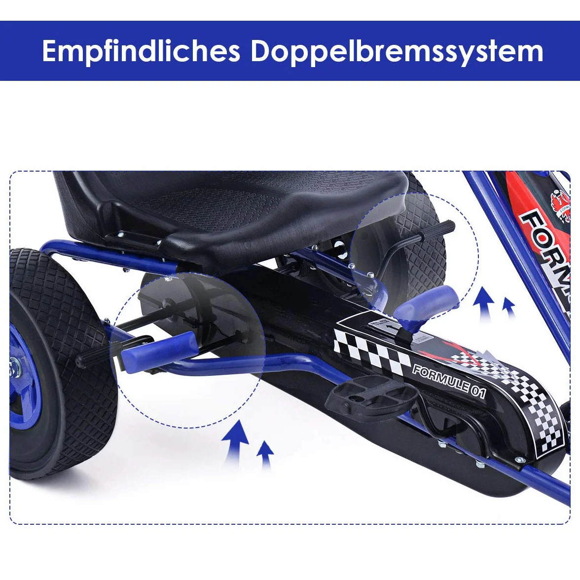COSTWAY Gokart z hamulcem ręcznym i regulowanym siedziskiem, samochód na pedały z biegiem do przodu i do tyłu, Go Cart dla dzieci od 3 lat, pedały, pojazd pedałowy, pojazd dziecięcy 98 x 59 x 61 cm