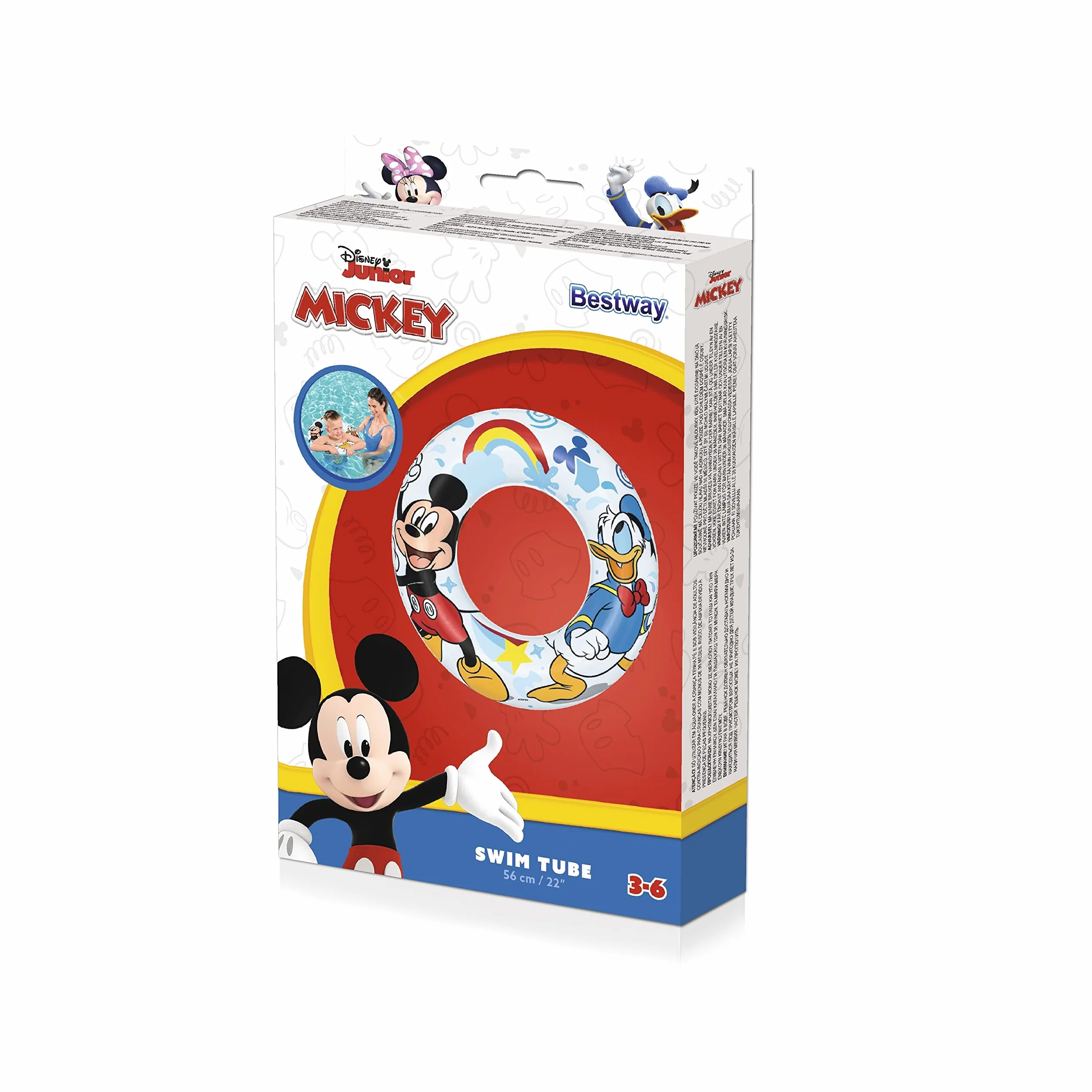 BESTWAY Nadmuchiwane Koło Ratunkowe Mickey Roadster Racer 91004 Średnica 11 cm Wielokolorowe Plastikowe
