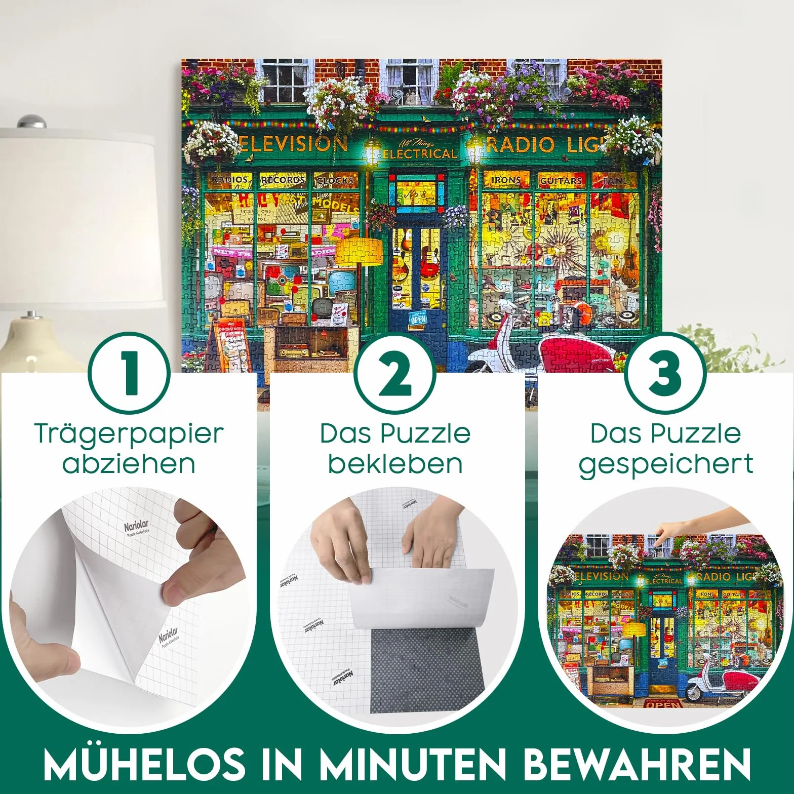 Nariolar Ultra-przyczepna folia samoprzylepna, 16 super kleju do puzzli, do otrzymania 2 x 1000 elementów i ochrony puzzli w ciągu zaledwie kilku minut