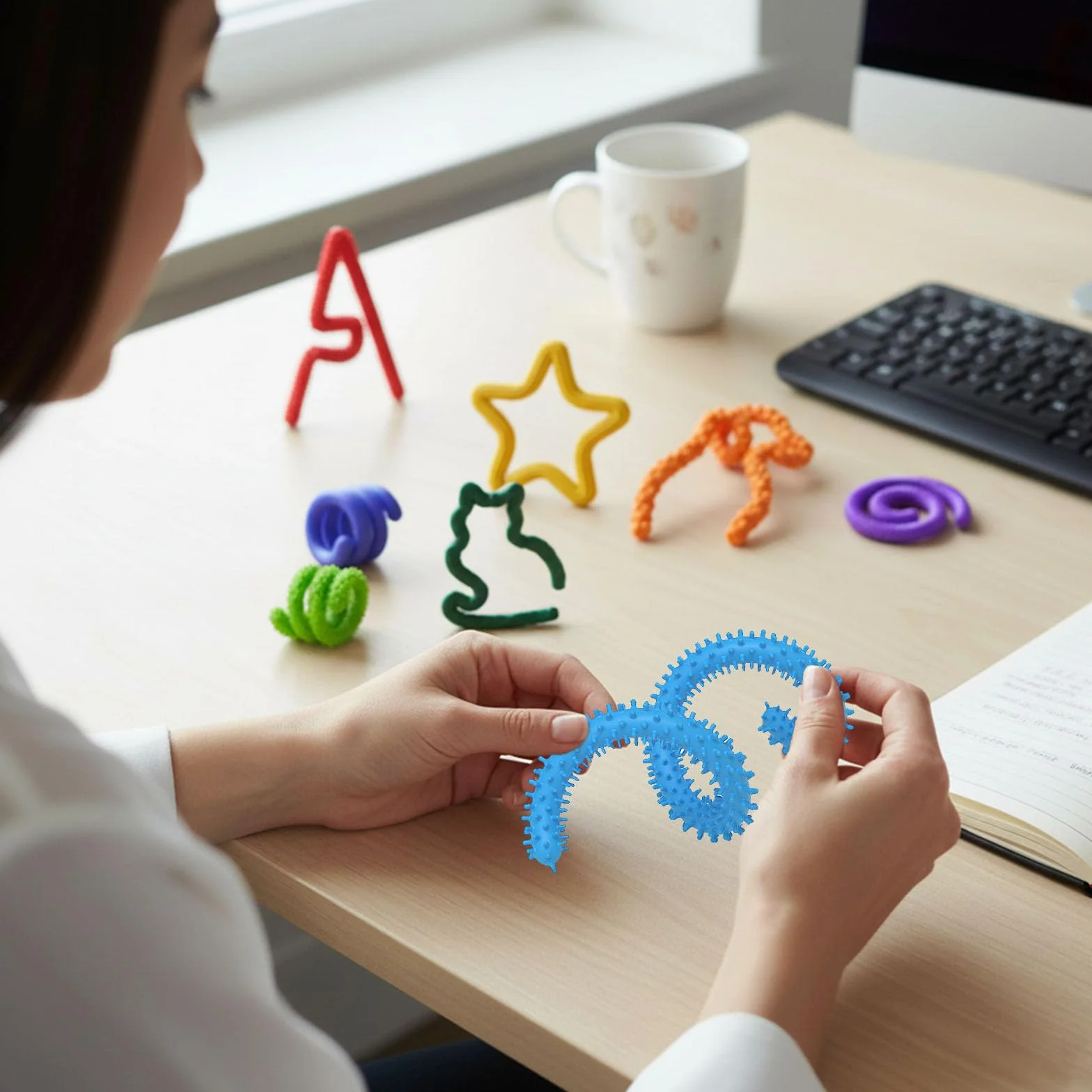 Zabawki Sensoryczne Fidget, 8szt Fidget Toys Twist Stick, Zabawki Sensoryczne dla Dorosłych, Teksturowane Silikonowe Patyczki, Relaksujące Patyczki dla ADHD Autyzmu