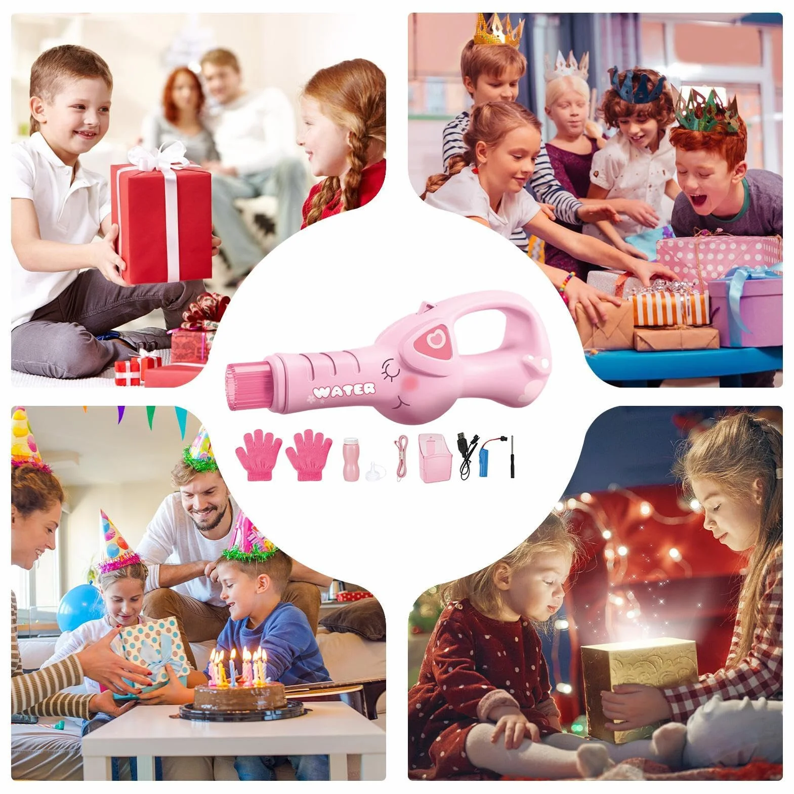 Fog Bubbles Machine, Rechargeable Automatic Bubbles and Fog Maker with Lights and Music for Kids Parties, Beach, Summer Activities, Outdoor, Indoor Play