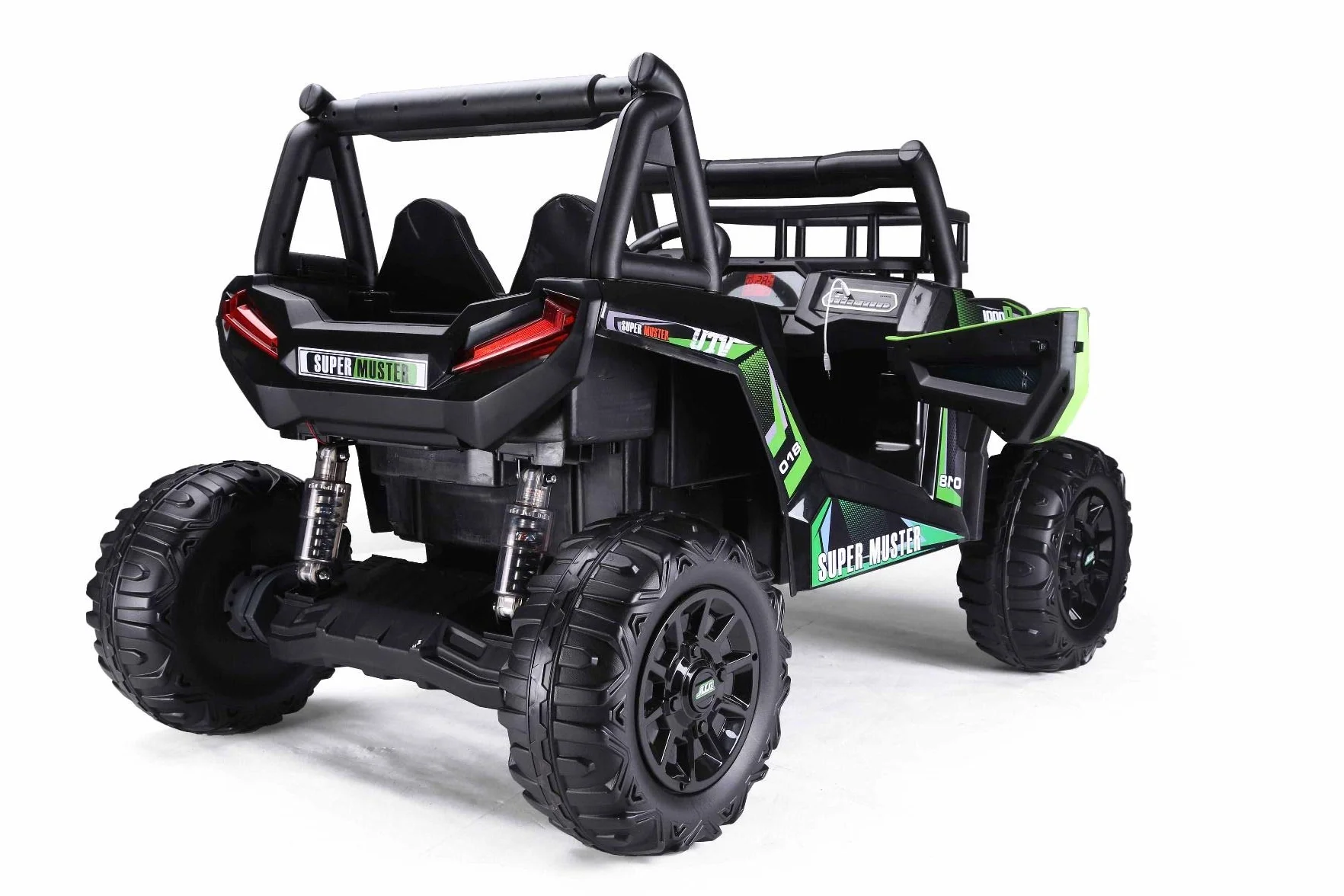 RIRICAR Samochód elektryczny dla dzieci Buggy 24 V UTV, zielony, dziecięcy samochód elektryczny 2-osobowy z pilotem zdalnego sterowania 2,4 GHz, silnik 2 x 200 W, akumulator litowy, koła EVA