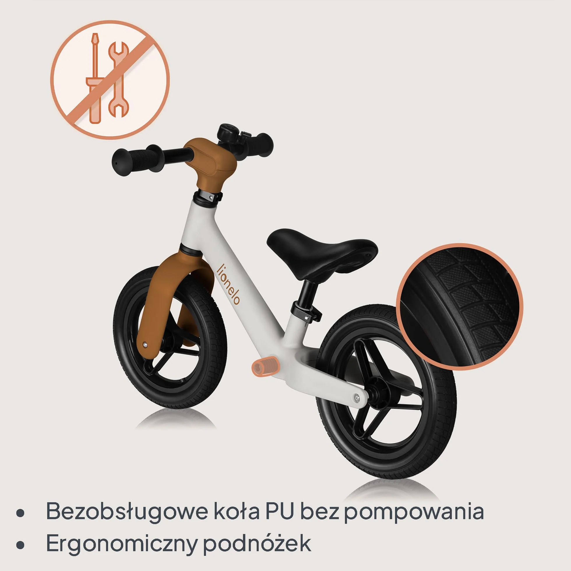Lionelo Toni dziecięcy rowerek biegowy od 18 miesięcy do 30 kg, gumowe koła PU 25 cm, podnóżek, kosz, regulowane siedzisko i kierownica, antypoślizgowy uchwyt, lekki 2,3 kg, dzwonek