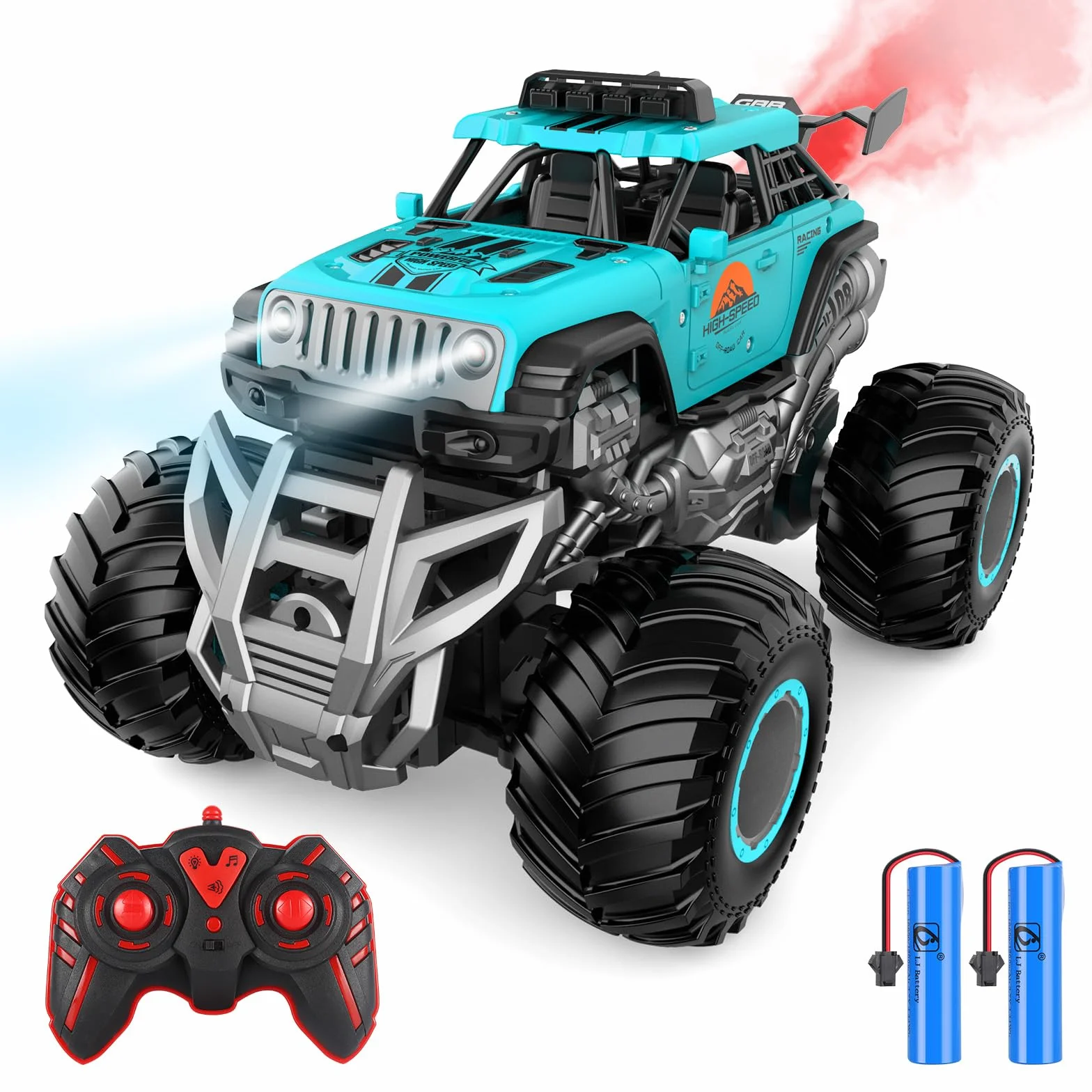 iBlivers Samochód Zdalnie Sterowany, Zdalne sterowanie Monster Truck, 2.4GHz All Terrain RC Cars, zdalne sterowanie Monster Car z 2 bateriami, Spray RC Truck dla chłopców 4-7 8-12 i dziewcząt