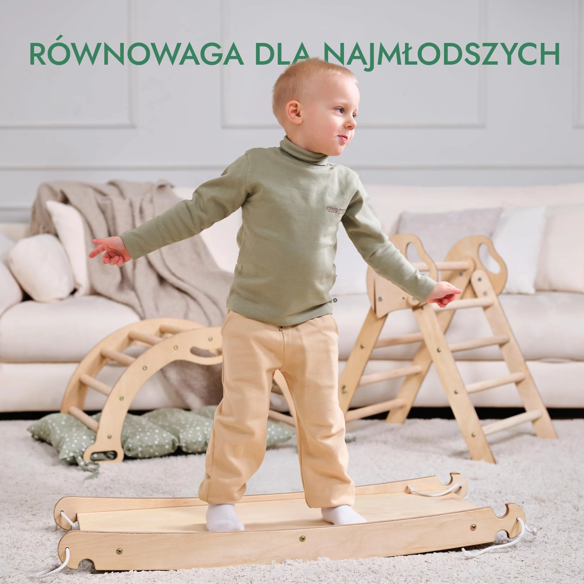 Goodevas Montessori Drewniana rama wspinaczkowa ze zjeżdżalnią – składana trójkątna siłownia do zabawy dla małych dzieci, bezpieczna zabawka dla dzieci w wieku 1-3 lat