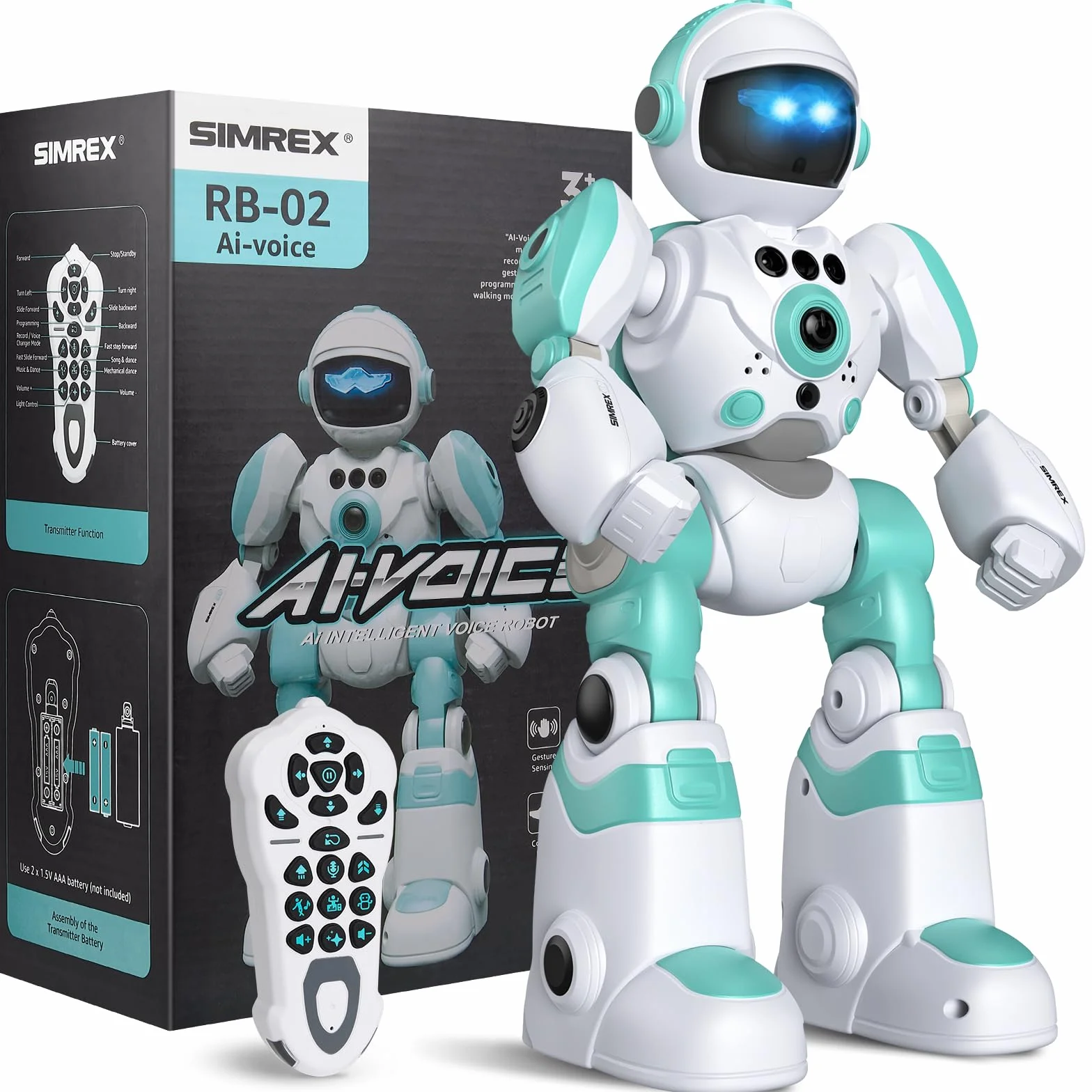 SIMREX Robot dla dzieci, ładowalny i projekcyjny, Robot RC z oczami LED i muzyką, zabawka RC z czujnikiem gestu dla 3 4 5 6 7 8 lat prezent dla chłopców i dziewcząt, jasnoniebieski