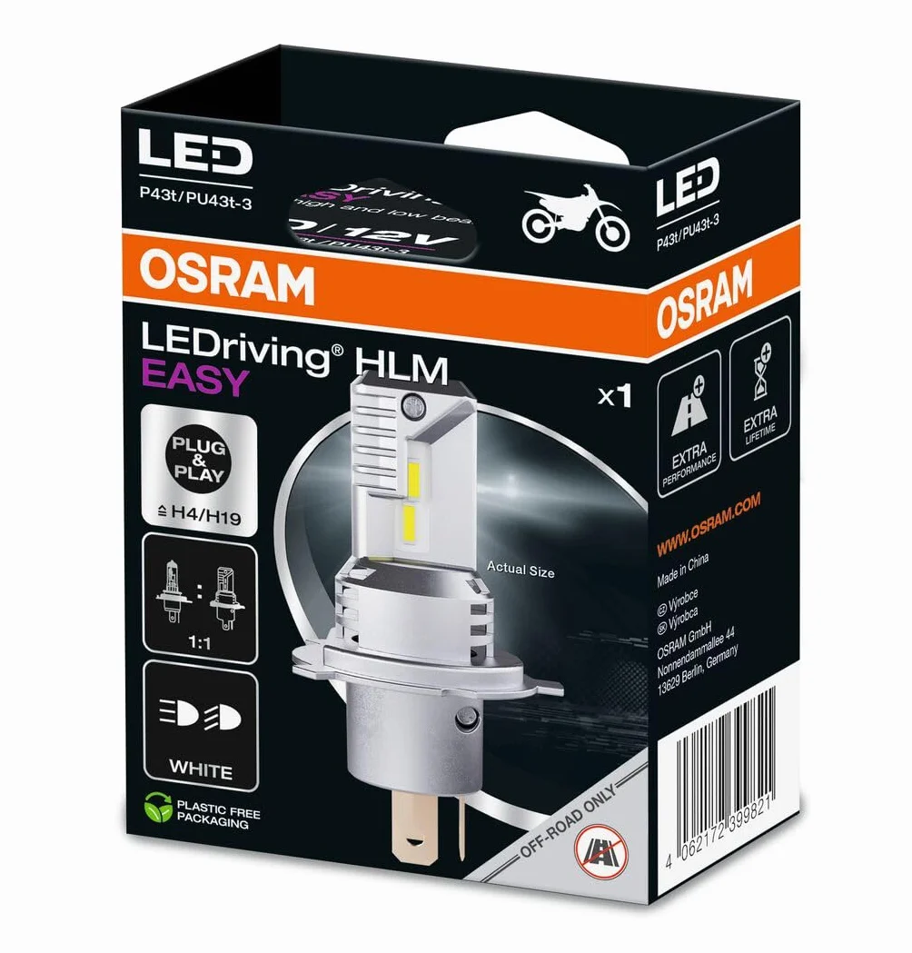OSRAM LEDriving HLM EASY ≜ H4/H19, LED reflektor motocyklowy, Cool White 6500K, LED Retrofit światła drogowe i mijania, tylko do użytku w terenie - bez ECE, 1 lampa