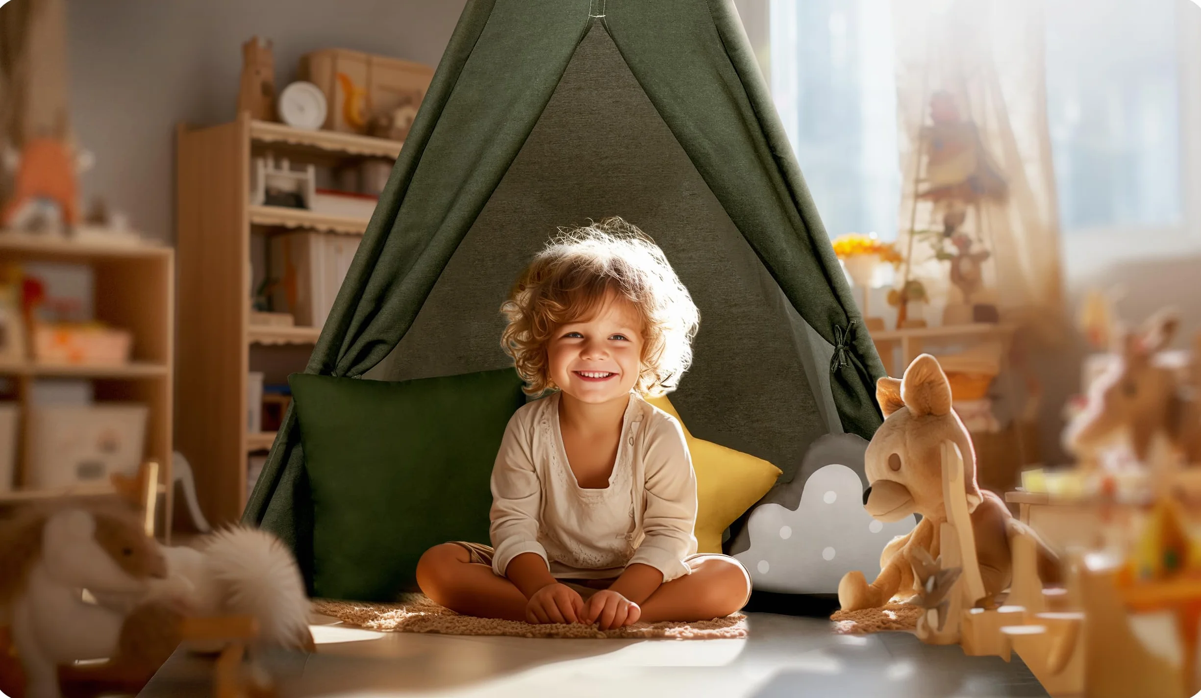 Nukido namiot dla dzieci tipi teepee wigwam z girlandą, poduszkami, dużą matą i stabilizatorem zielony