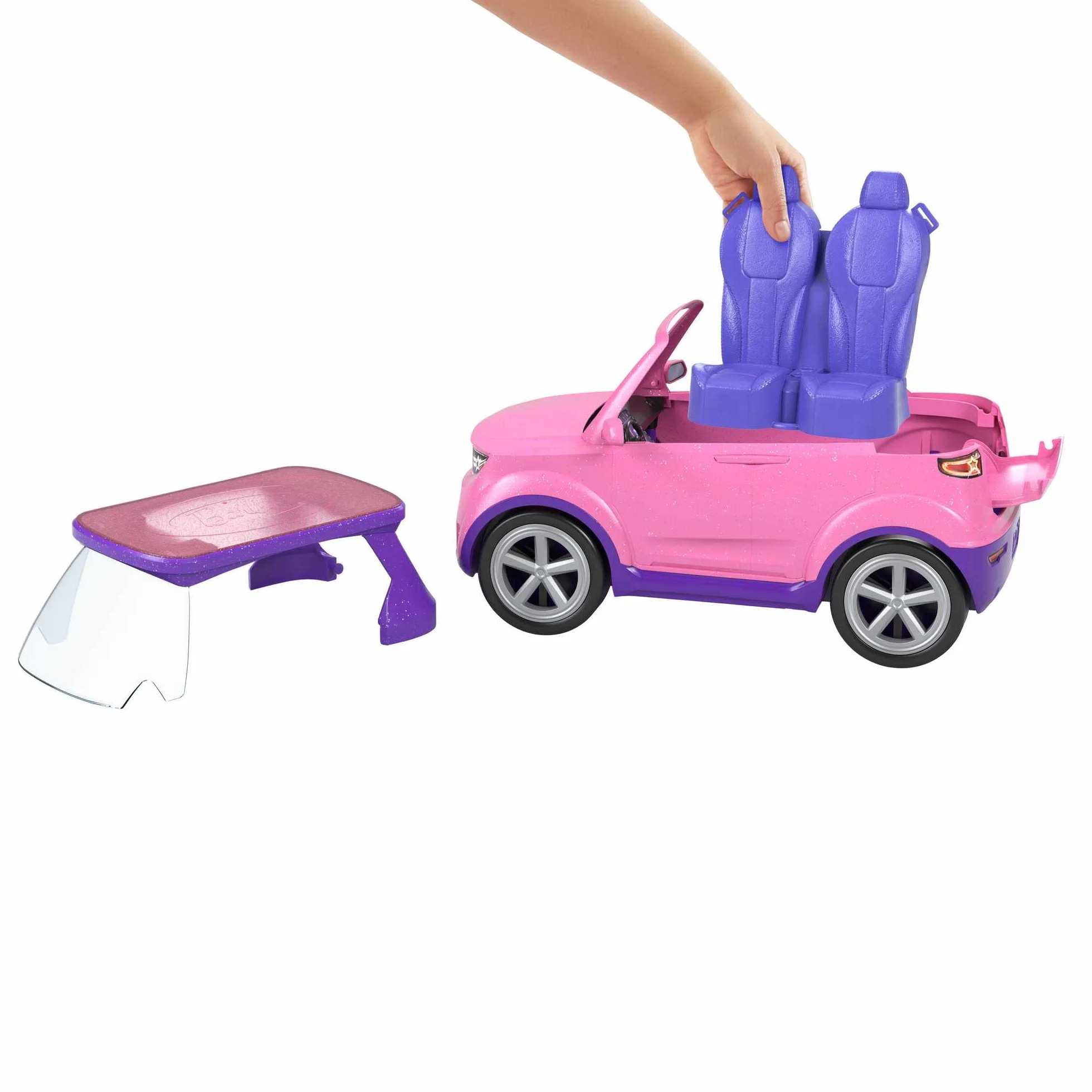 Barbie: Big City Big Dreams Zestaw do zabawy z transformacją, różowy pojazd na 2 pasażerów przekształcający się w scenę + akcesoria koncertowe, prezent dla dzieci w wieku od 3 do 7 lat, GYJ25