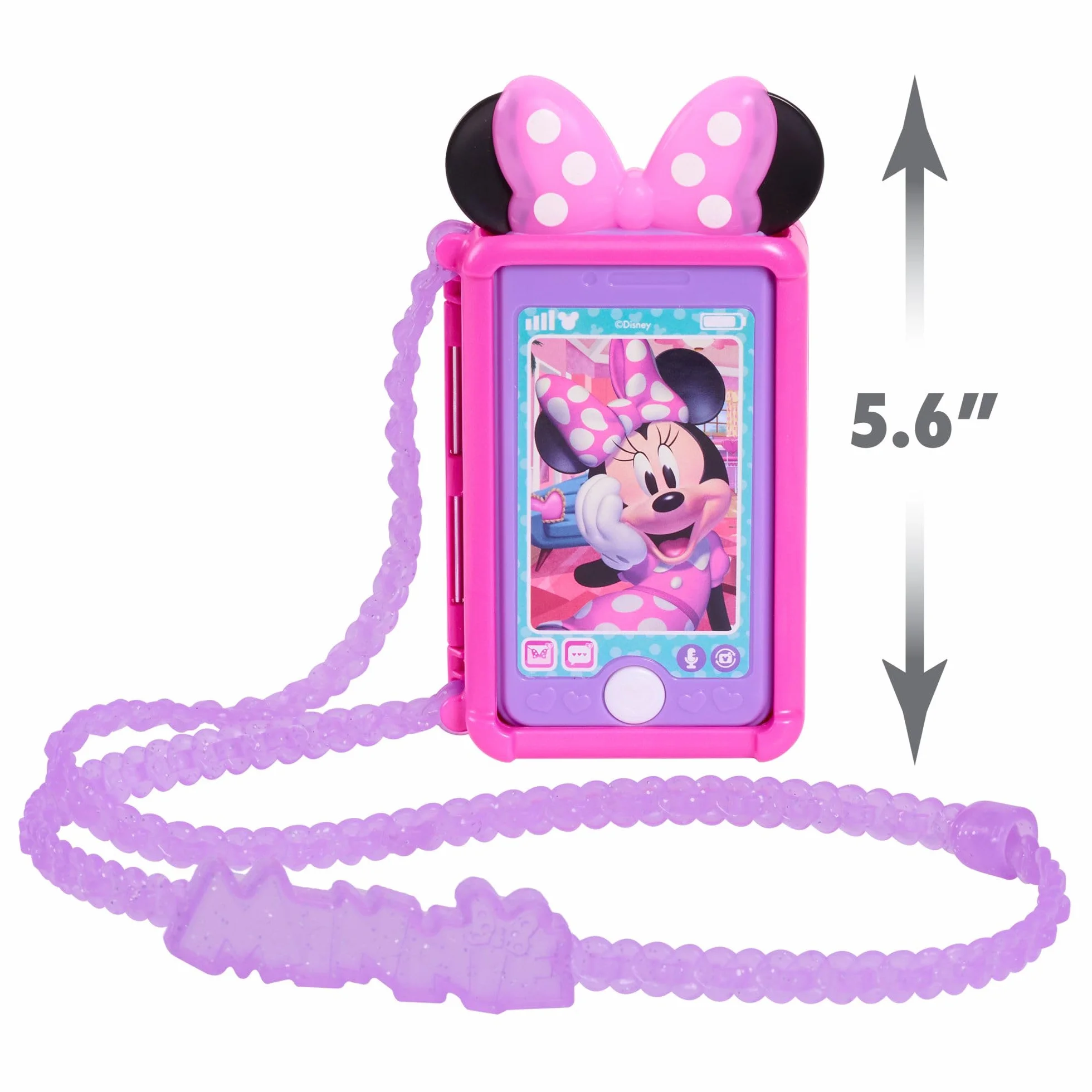 Disney Junior Minnie Mouse Chat with Me Cell Phone Set, Lights and Realistic Sounds, Includes Strap to Wear Like a Purse