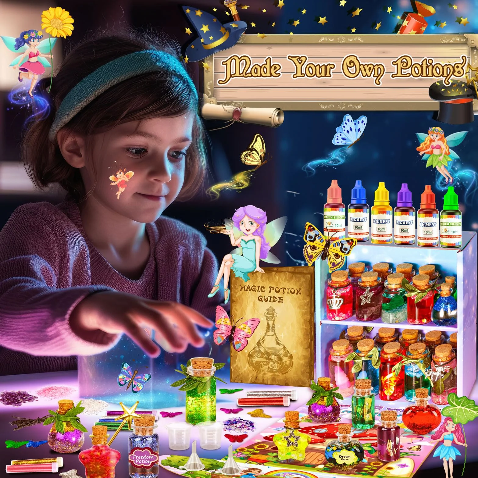 Frasheng Kreatywny prezent Dziewczyny 6-11 lat, 24 butelki magicznych eliksirów Zestaw magicznych eliksirów Dzieci DIY Kreatywny prezent dla dzieci, Zestaw rzemieślniczy magicznych eliksirów