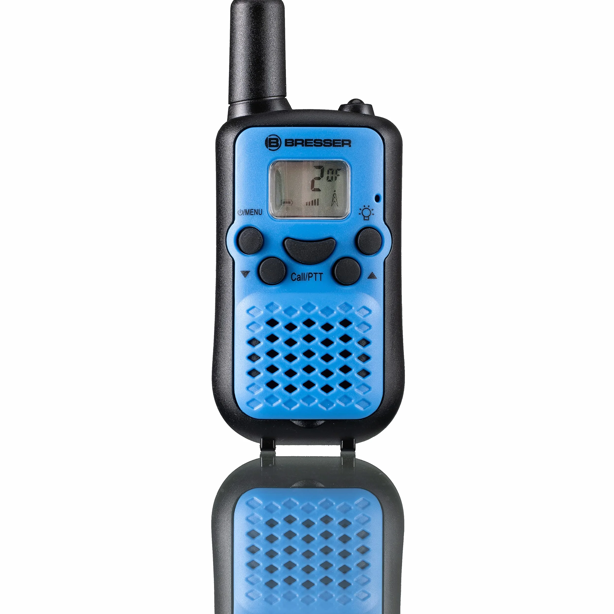 Bresser Zestaw 2 walkie talkie JUNIOR o dużym zasięgu do 6 km i funkcja głośnomówiąca niebieski
