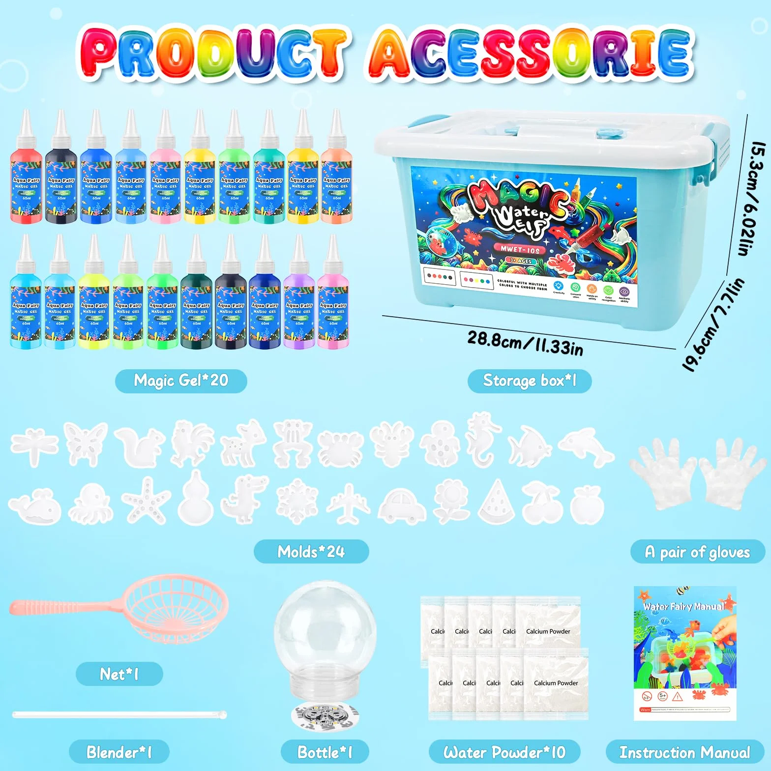 MOMSIV Zestaw magicznego żelu wodnego w 20 kolorach, magiczny zestaw Aqua Elf dla dzieci z 24 formami, zabawka wróżka DIY sztuka i rękodzieło dla chłopców i dziewcząt w wieku 5, 6, 7, 8 lat, prezenty