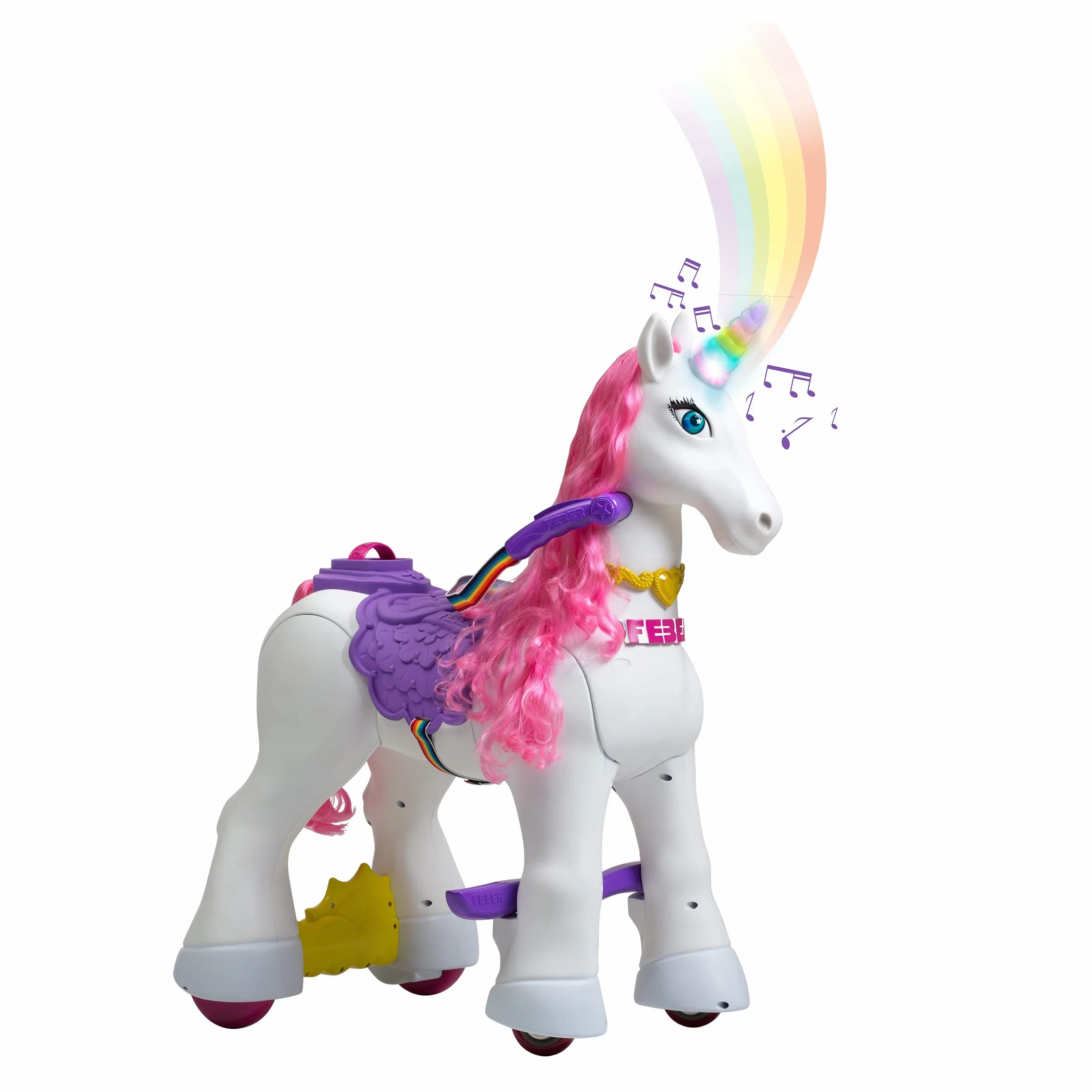 FEBER - My Lovely Unicorn z różową grzywką, elektronicznym zwierzakiem i pojazdem akumulatorowym 12 V (Famosa 800011603)