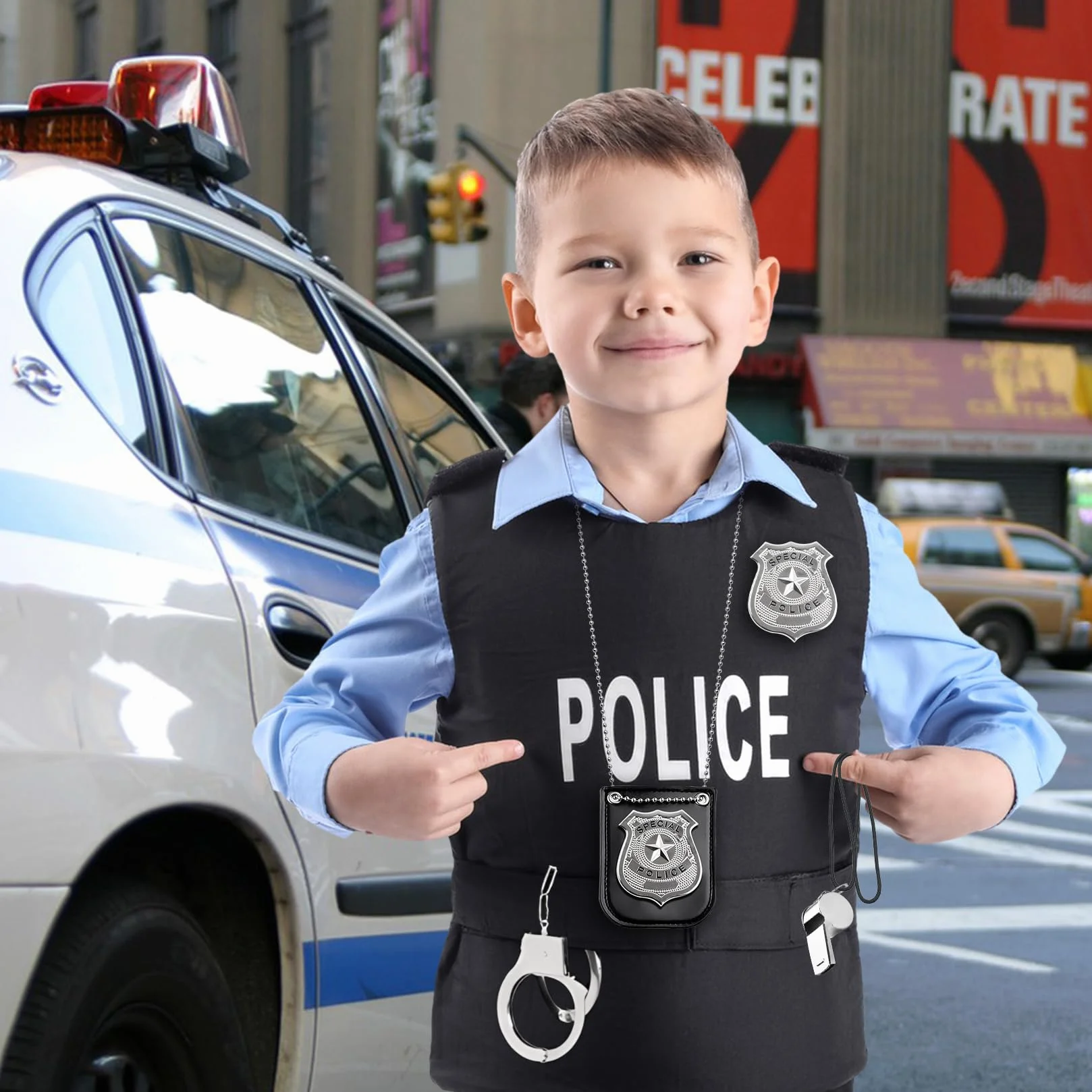 5 sztuk kostium policyjny akcesoria dla dzieci kajdanki insygnia dzieci policja zabawki dla cosplay karnawał Halloween kostium policja kostium dzieci akcesoria