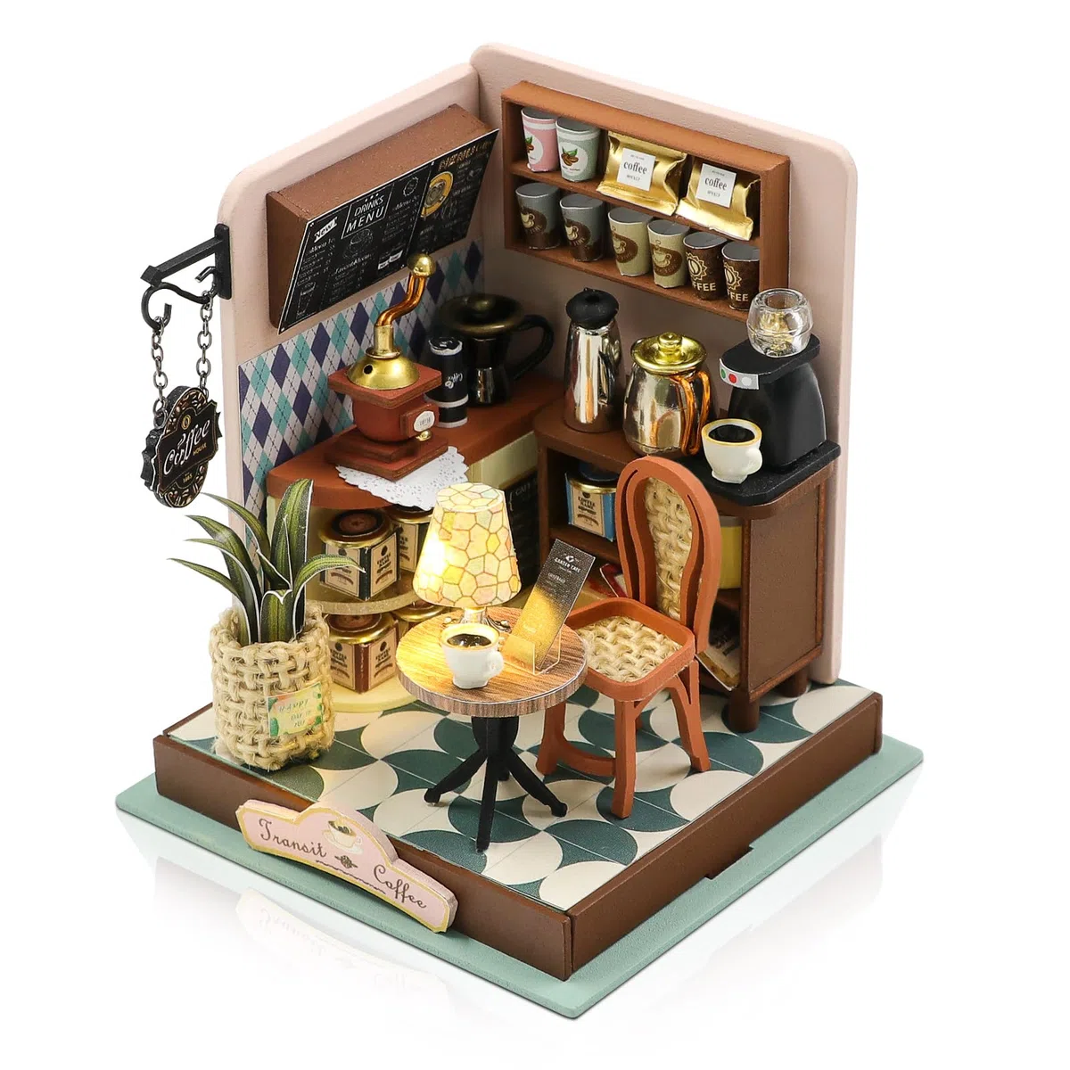 Cuteefun Miniaturowy zestaw do samodzielnego wykonania, drewniany domek dla lalek 3D do zbudowania dla nastolatków, dorosłych, świetne rękodzieło, stwórz swój własny wymarzony model domu (czas na kawę