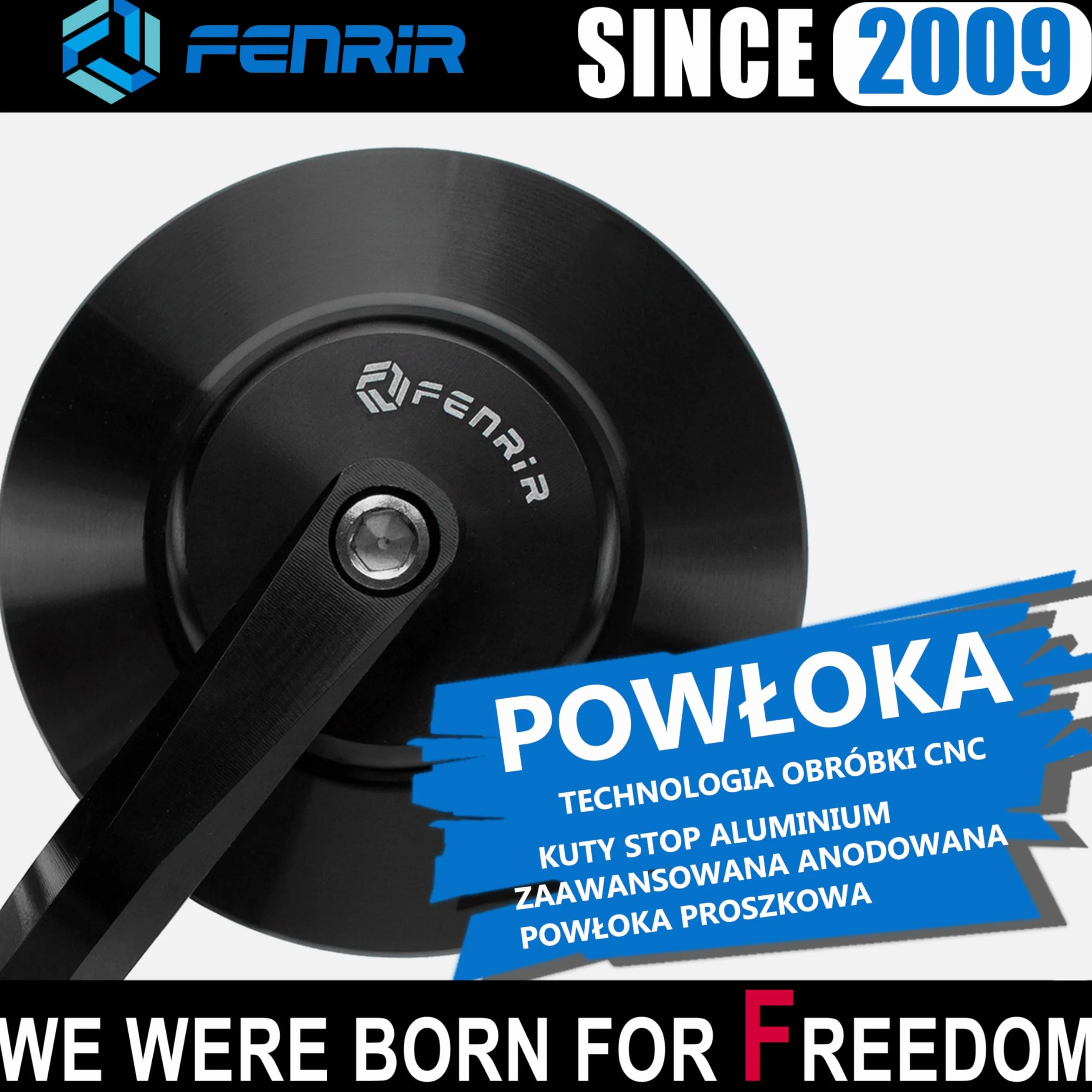 FENRIR (Nie Emark) Lusterka Kierownicy Motocykla Kierownicę Lusterko Boczne motocyklowe Czarne CNC Kute ze stopu aluminium Antyodblaskowe Konstrukcja redukująca wibracje Zakrzywione soczewki 801-0028