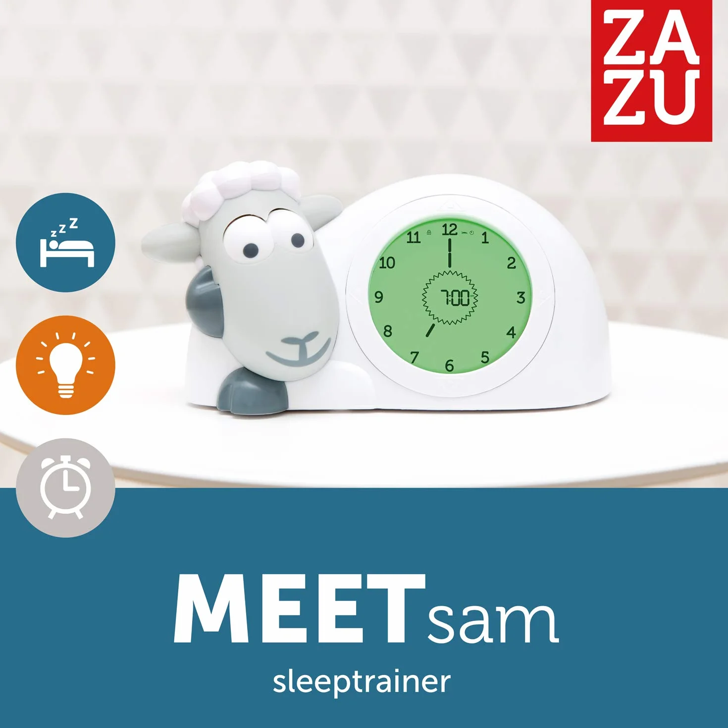 ZAZU Sam Baranek - zegar treningowy do spania i lampki nocnej dla dzieci, budzik świetlny, pomóż dziecku nauczyć się, kiedy się obudzić | Regulowana jasność | Automatyczne wyłączanie