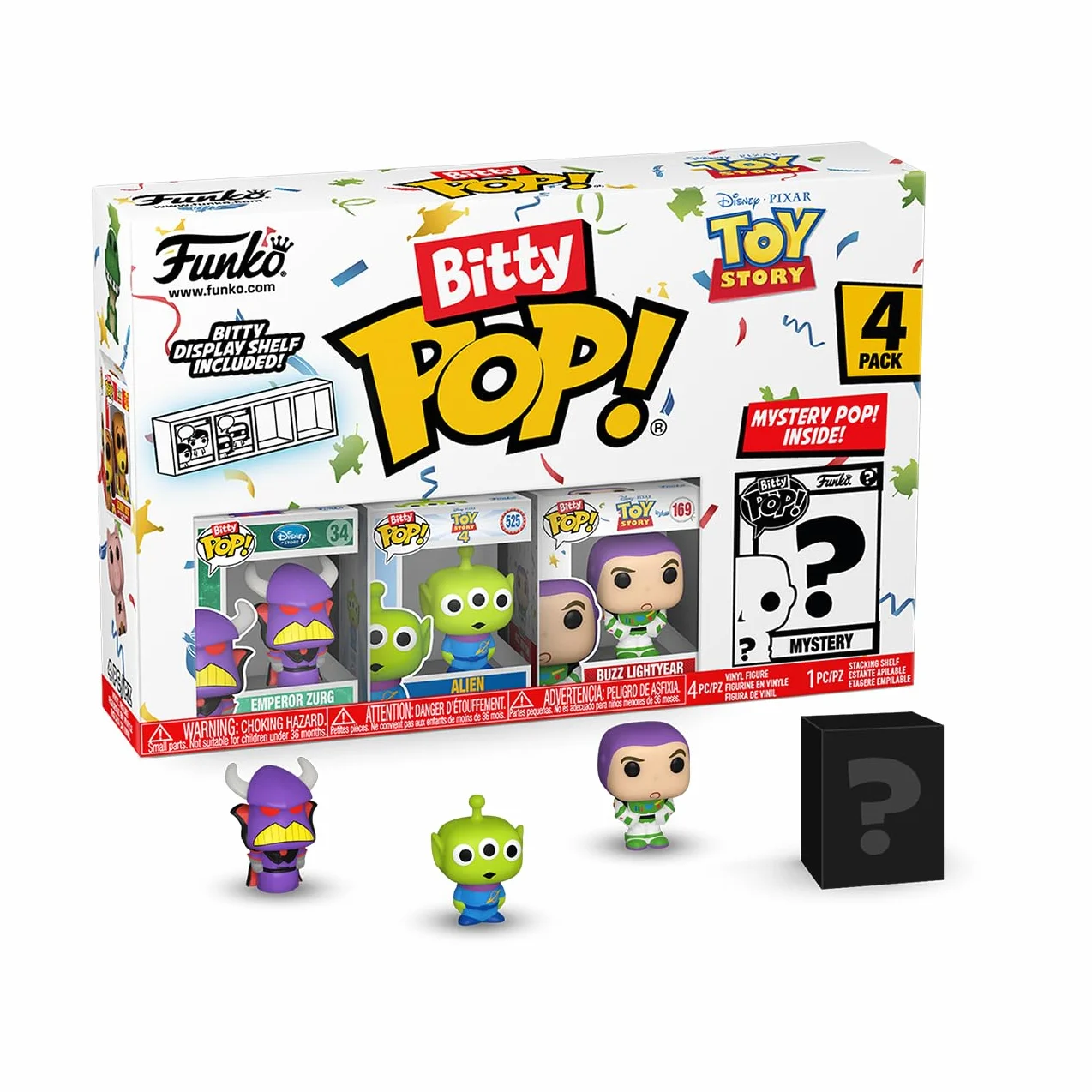 Funko Bitty POP! Toy Storyand A Surprise Mystery Mini Figurka - 0,9 cala (2,2 cm) - Disney Pixar: Toy Story - kolekcjonerska - w zestawie półka z możliwością układania w stos - pomysł na prezent