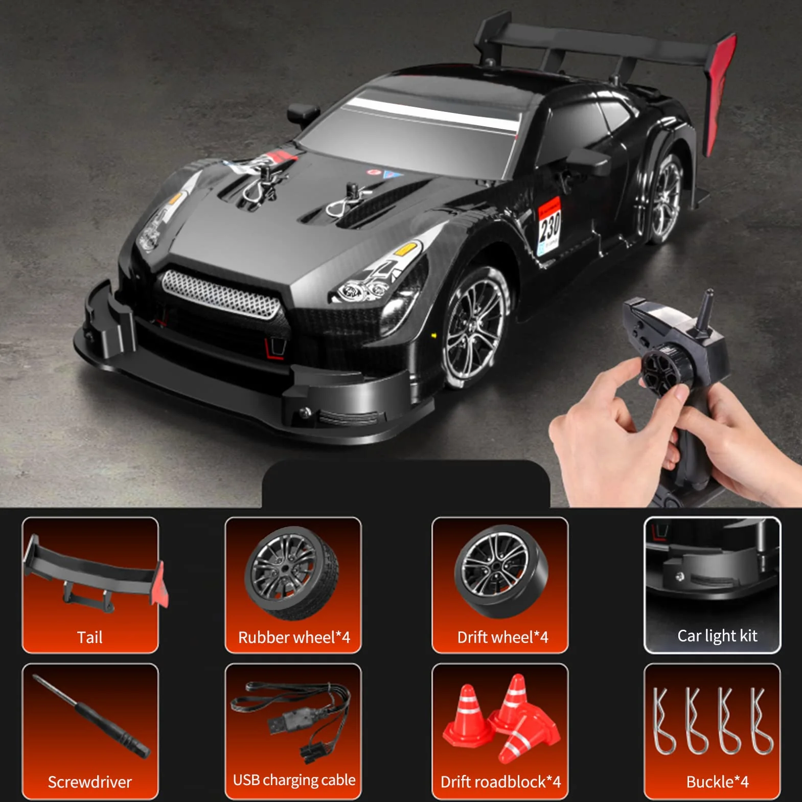 Goolsky Zdalnie sterowany samochód, RC Drift Car 1/16 RC Car 2,4 GHz 4WD 40 km/h RC Race Car High Speed prezent dla dzieci RTR