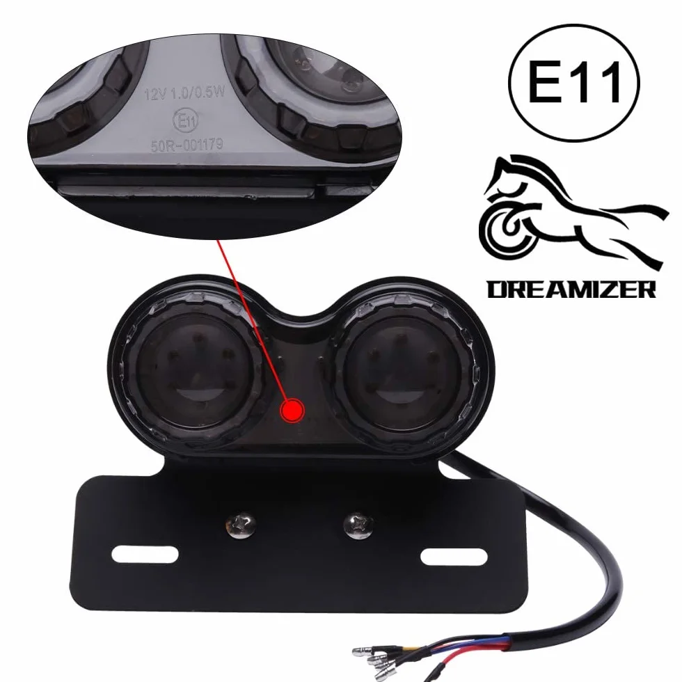 DREAMIZER Uniwersalne 40 diod LED, podwójne tylne światło hamowania, kierunkowskazy kierunkowskazów, lampa do biegania z uchwytem tablicy rejestracyjnej, do niestandardowego roweru ulicznego, crossowego, choppera, (dym)