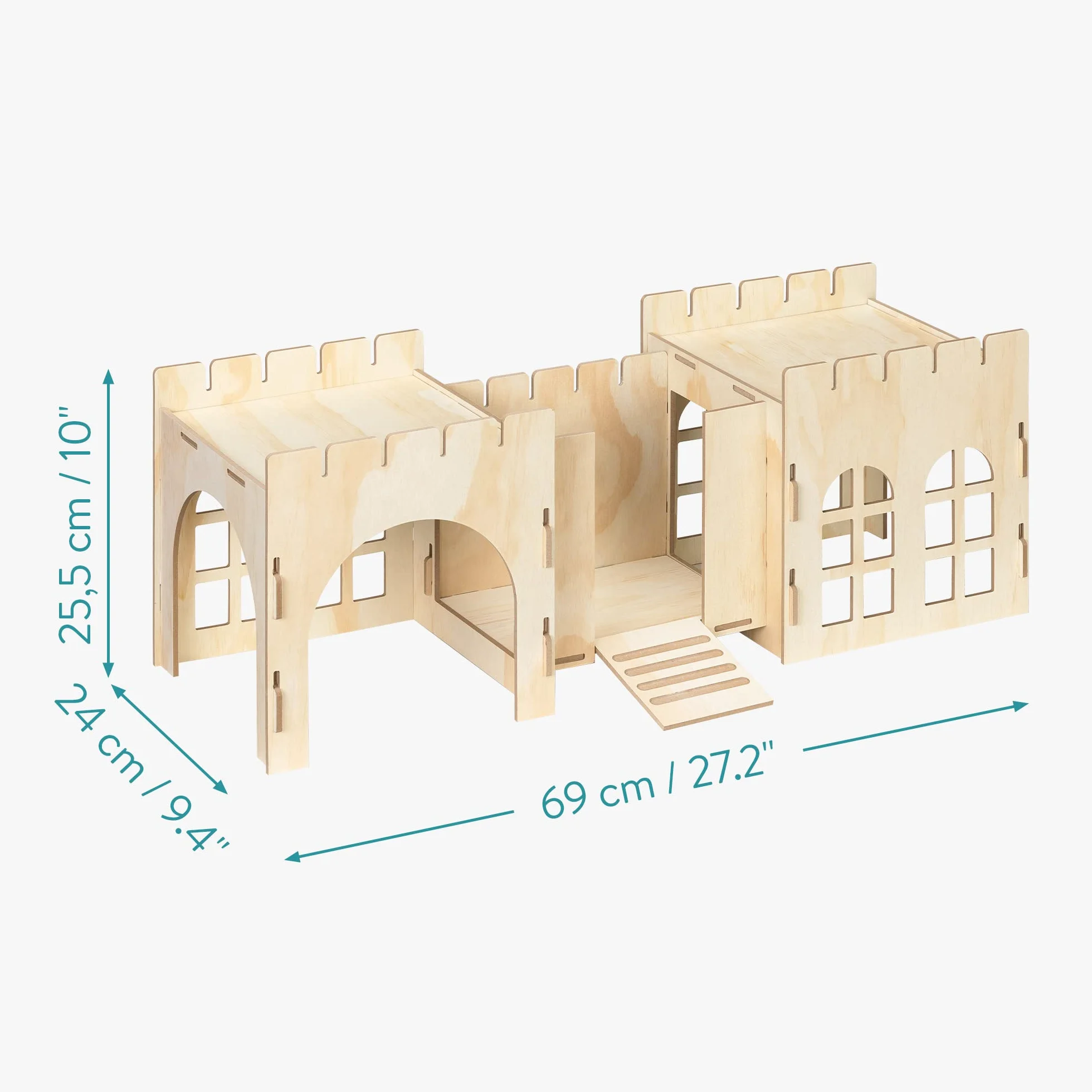 Navaris Zamek królika, drewniany domek do zabawy dla króliczka, MDF i drewno sosnowe, kryjówka dla królików, fort, 69 x 24 x 25,5 cm