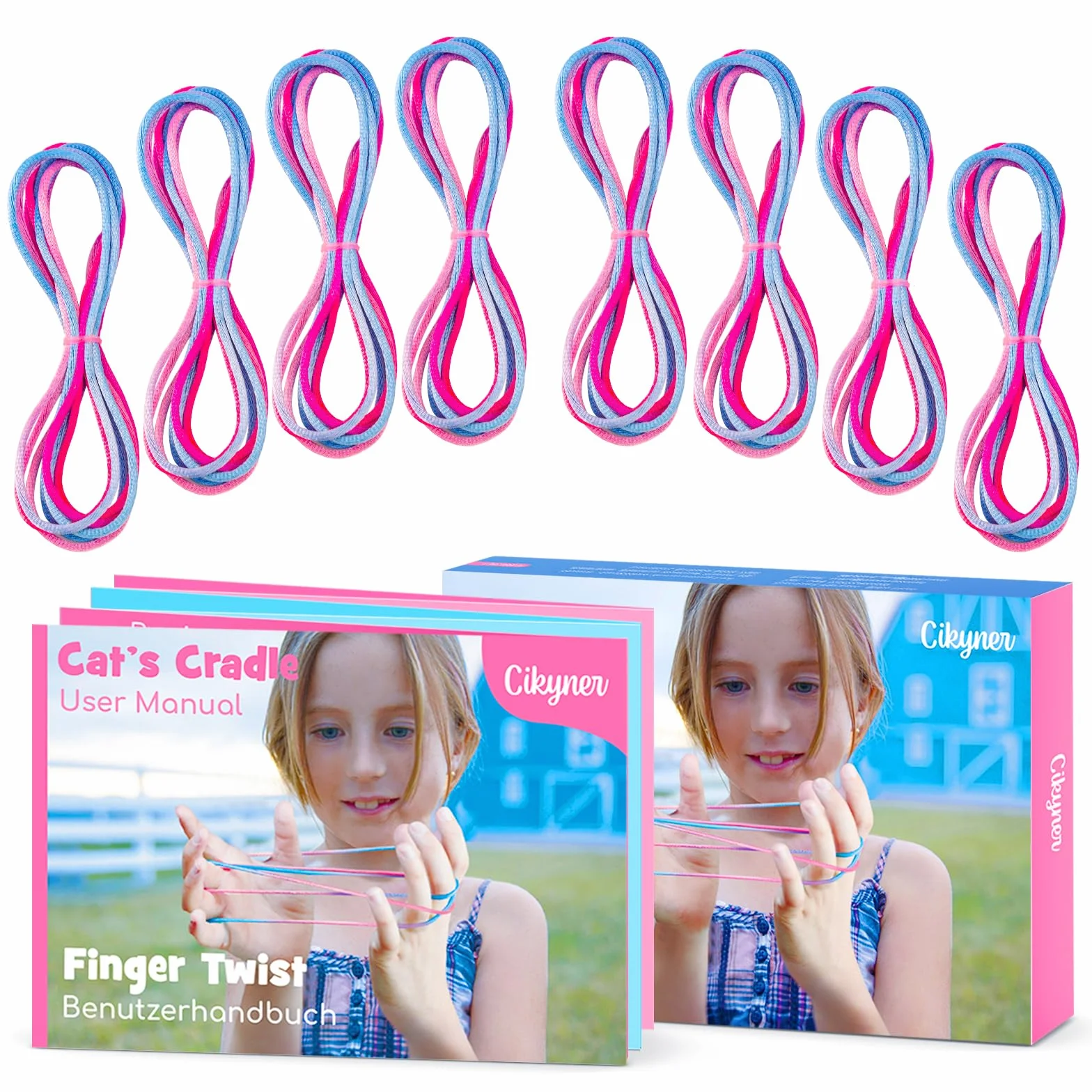 Cikyner Finger Twist, 8 sztuk gier na palce, długość 2 m, średnica 2 mm, dla dzieci, z instrukcją obsługi (może nie być dostępna w języku polskim), poliester, kolorowy, idealny prezent dla dziewcząt i