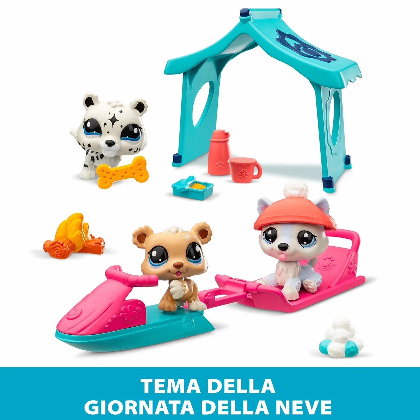 Littlest Pet Shop Series 2 Snowy Day Play Pack, opakowanie zawiera 3 mini zabawki dla zwierząt domowych LPS, 6 akcesoriów, 1 kartę kolekcjonerską i 1 wirtualny kod, zabawki kolekcjonerskie dla