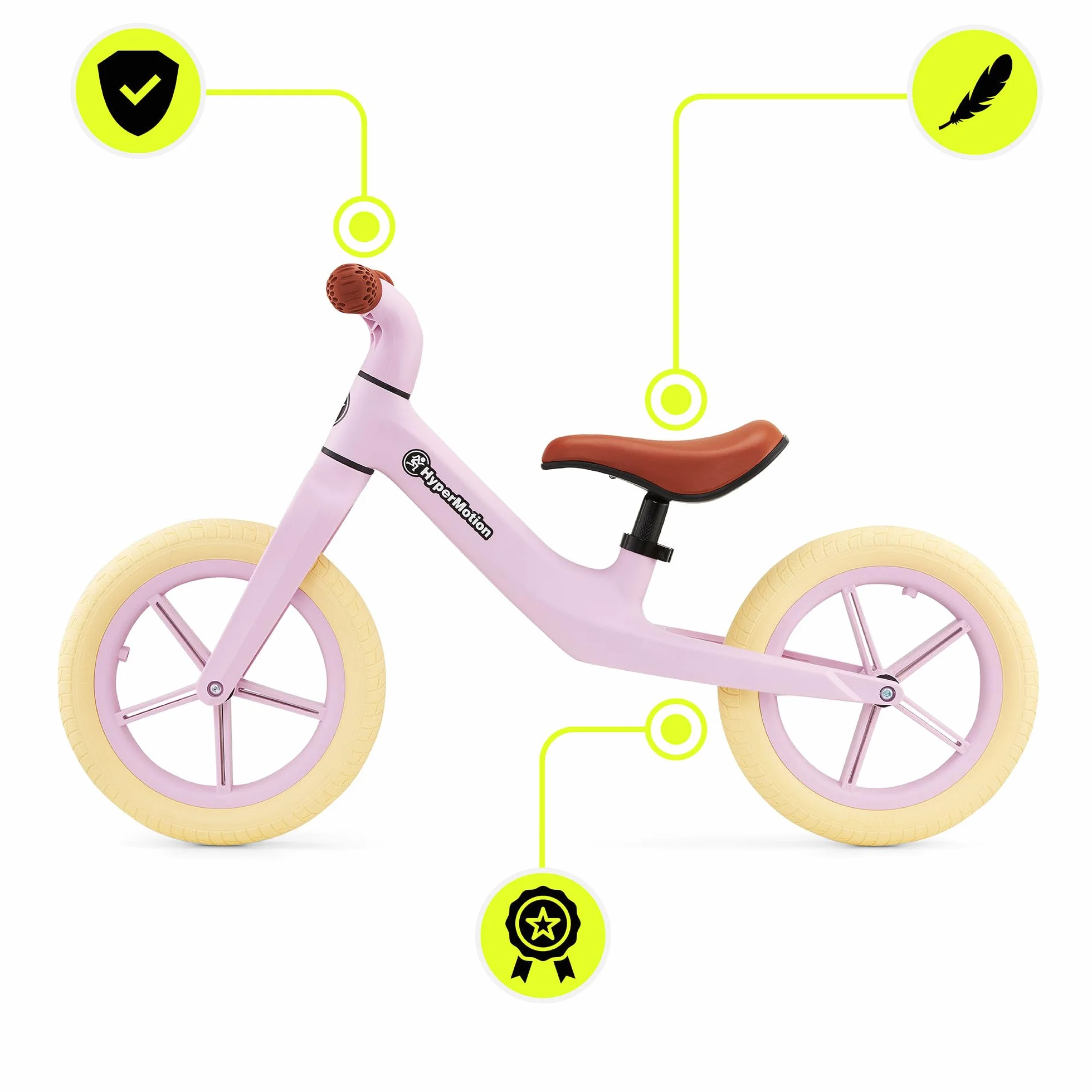 HyperMotion Rowerek Biegowy Marcelo – Lekki i Stabilny, Regulowane Siodełko, Retro Koła PU – Dla Dzieci 18m+, Różowy