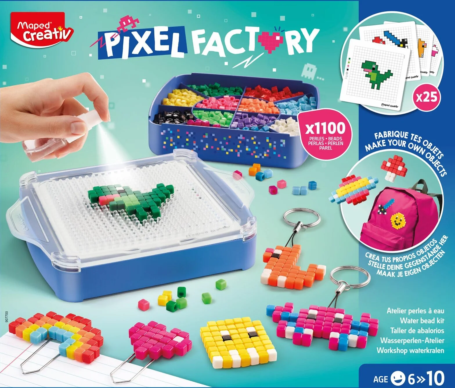 Maped CREATIV - Pixel Factory - Kompletny zestaw do tworzenia pereł wodnych w stylu Pixel Art - wzory, kwadratowe koraliki wodne, siatka kreacyjna i akcesoria - aktywność ręczna od 6 lat